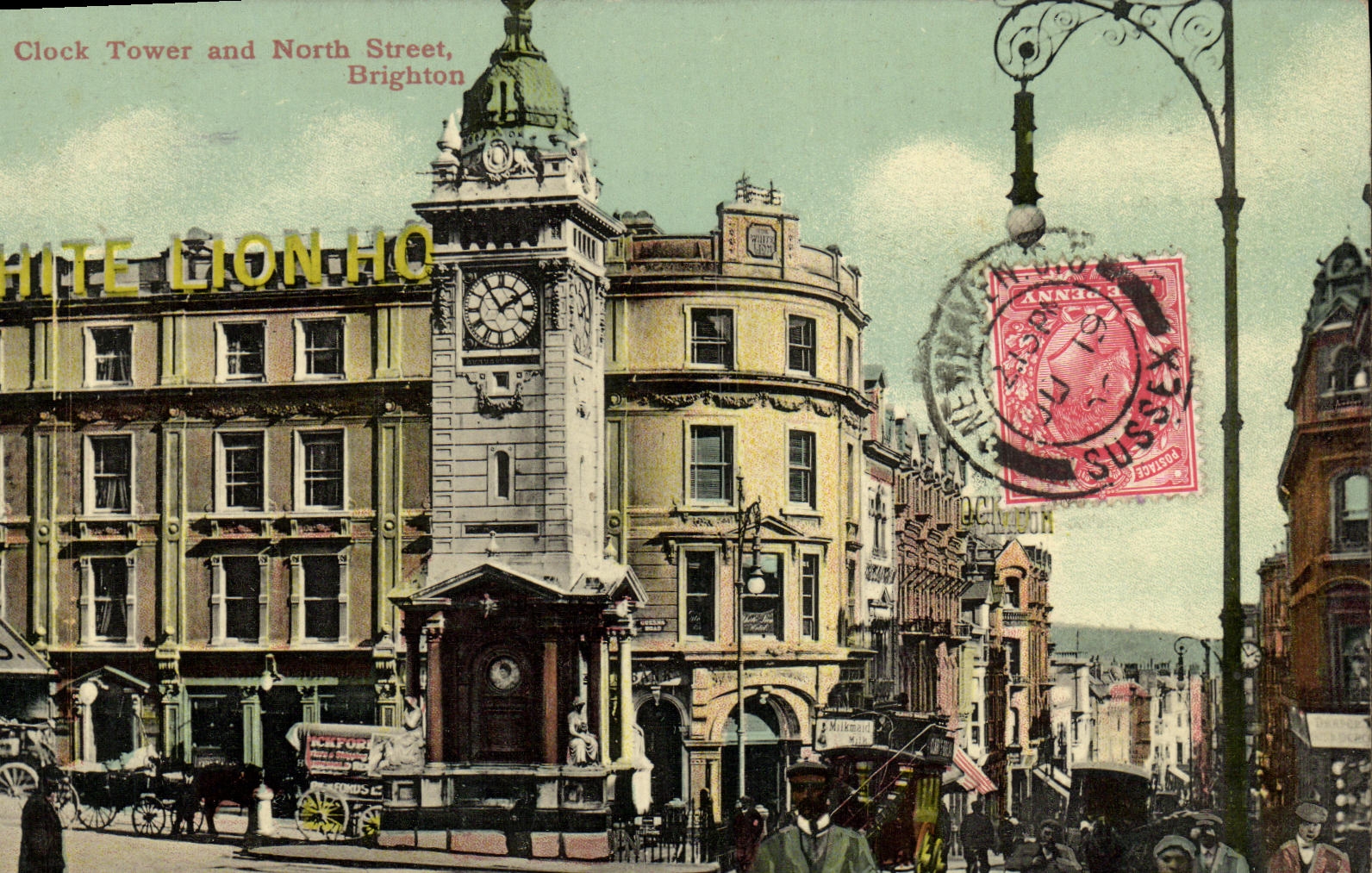 VINTAGE POSTCARD Clock Tower and North Street Brighton