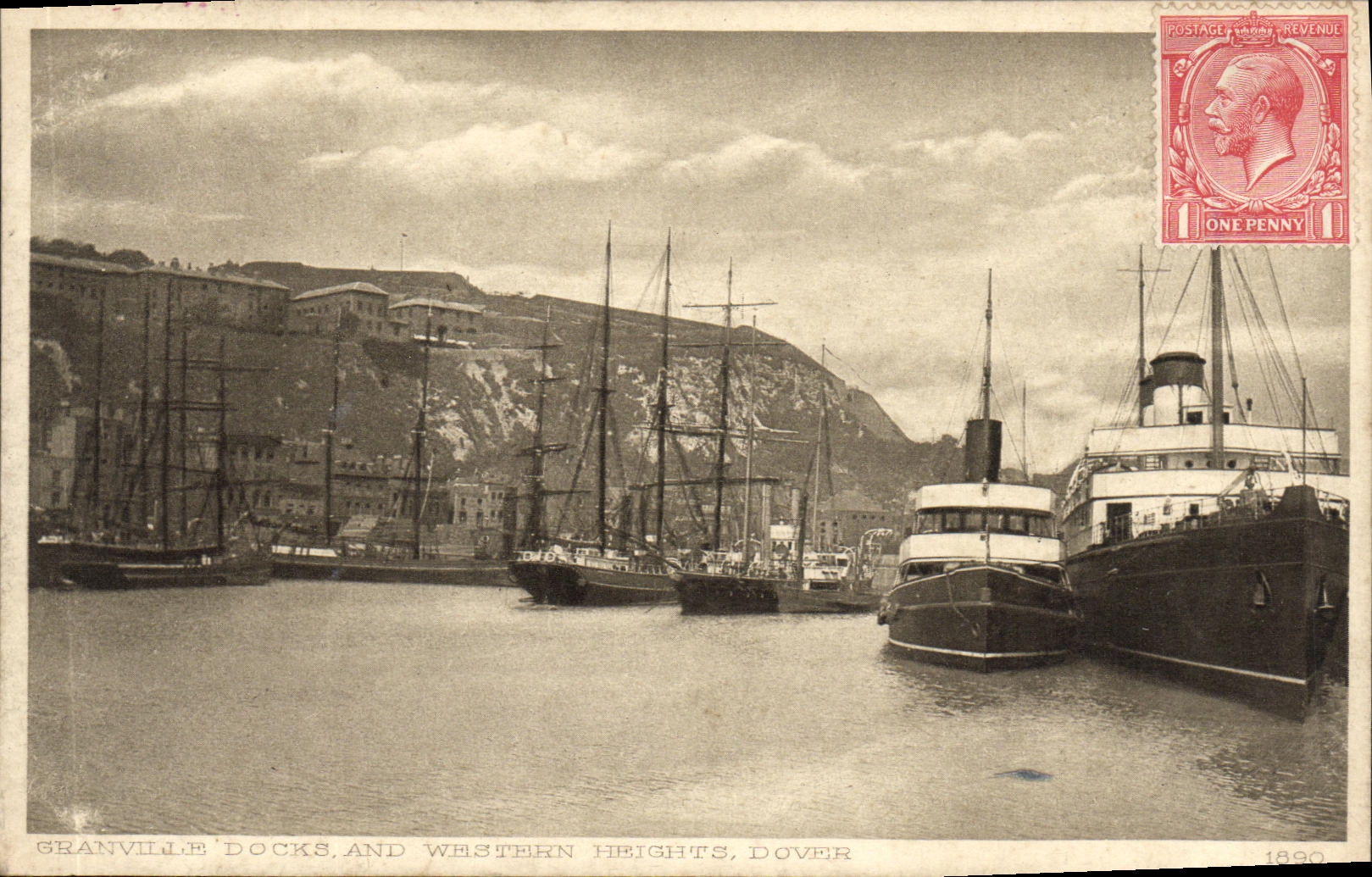 VINTAGE POSTCARD Granville Docks and Western heights Dover Boats