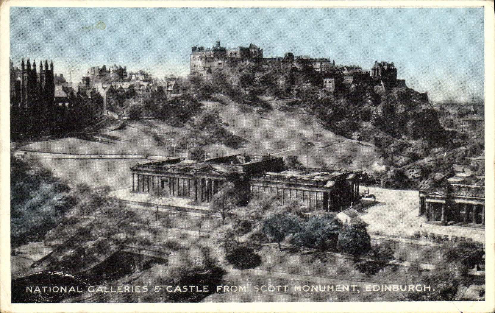 Castillo nacional de las galerias de Edimburgo de la POSTAL de la VENDIMIA del monumento de Scott