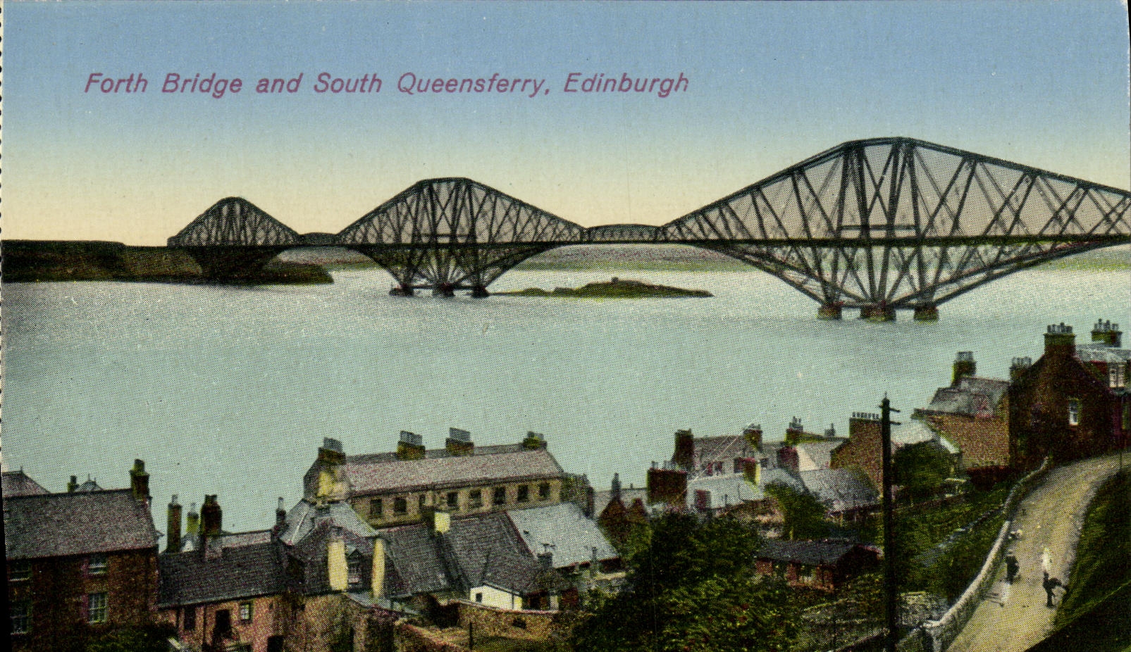 La POSTAL Edimburgo de la VENDIMIA adelante tiende un puente sobre y Queensferry del sur