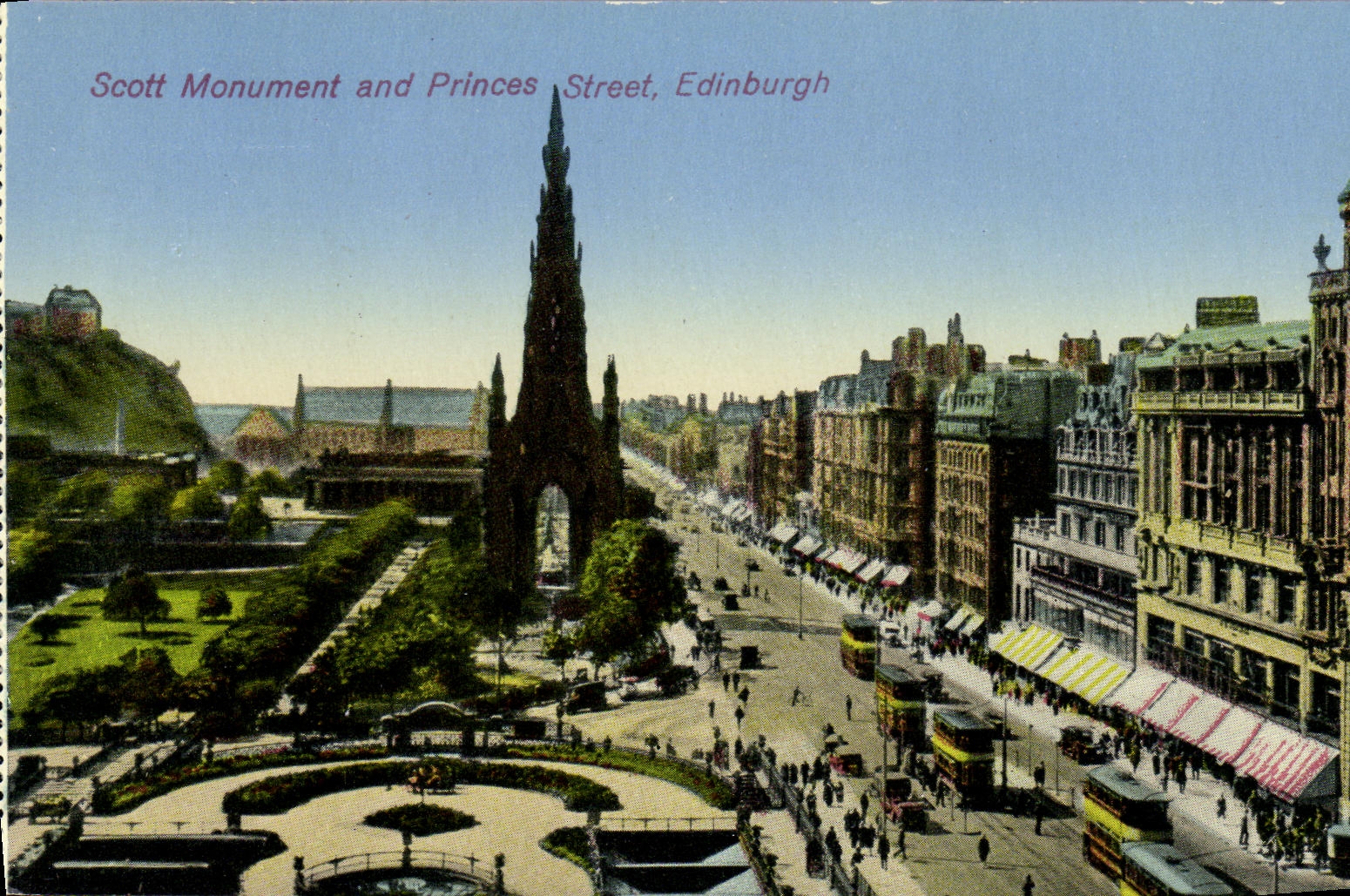Monumento y principes Street de Edimburgo Scott de la POSTAL de la VENDIMIA