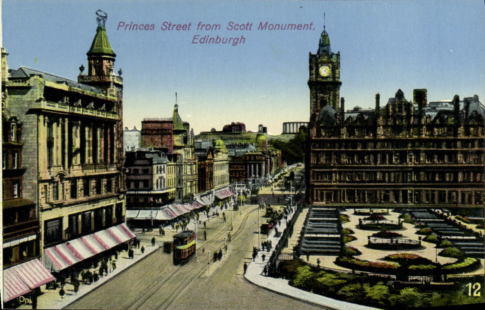 Principes Street de Edimburgo de la POSTAL de la VENDIMIA del monumento de Scott
