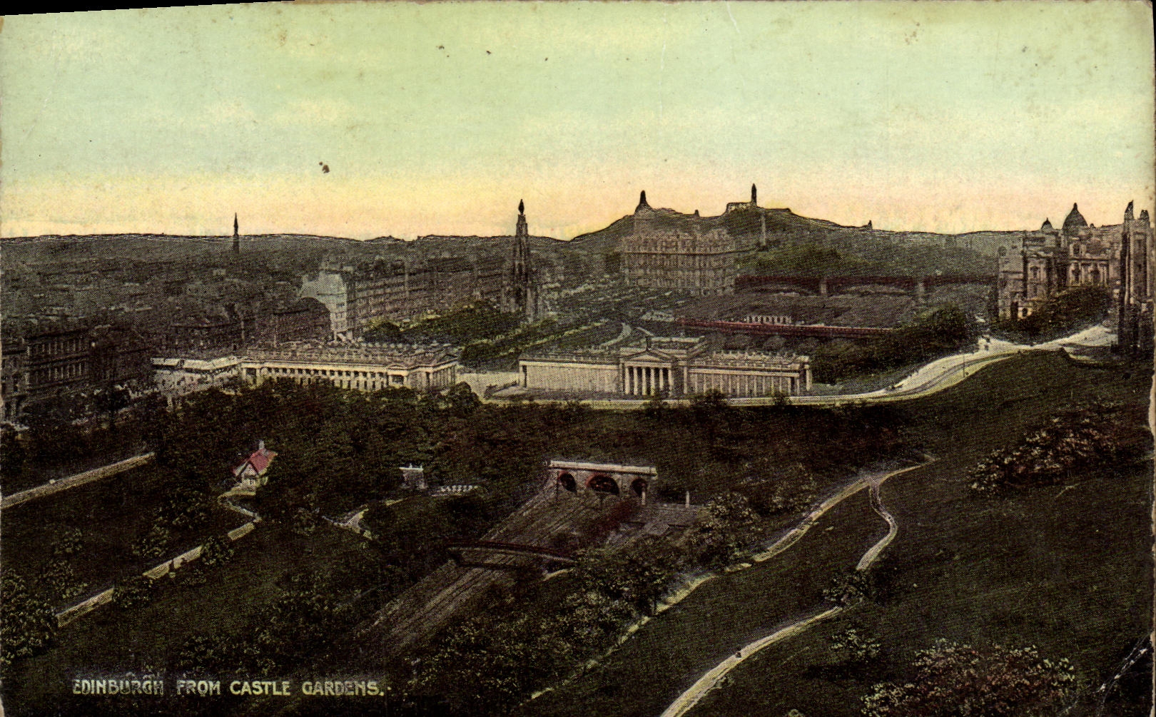 POSTAL Edimburgo de la VENDIMIA de jardines del castillo