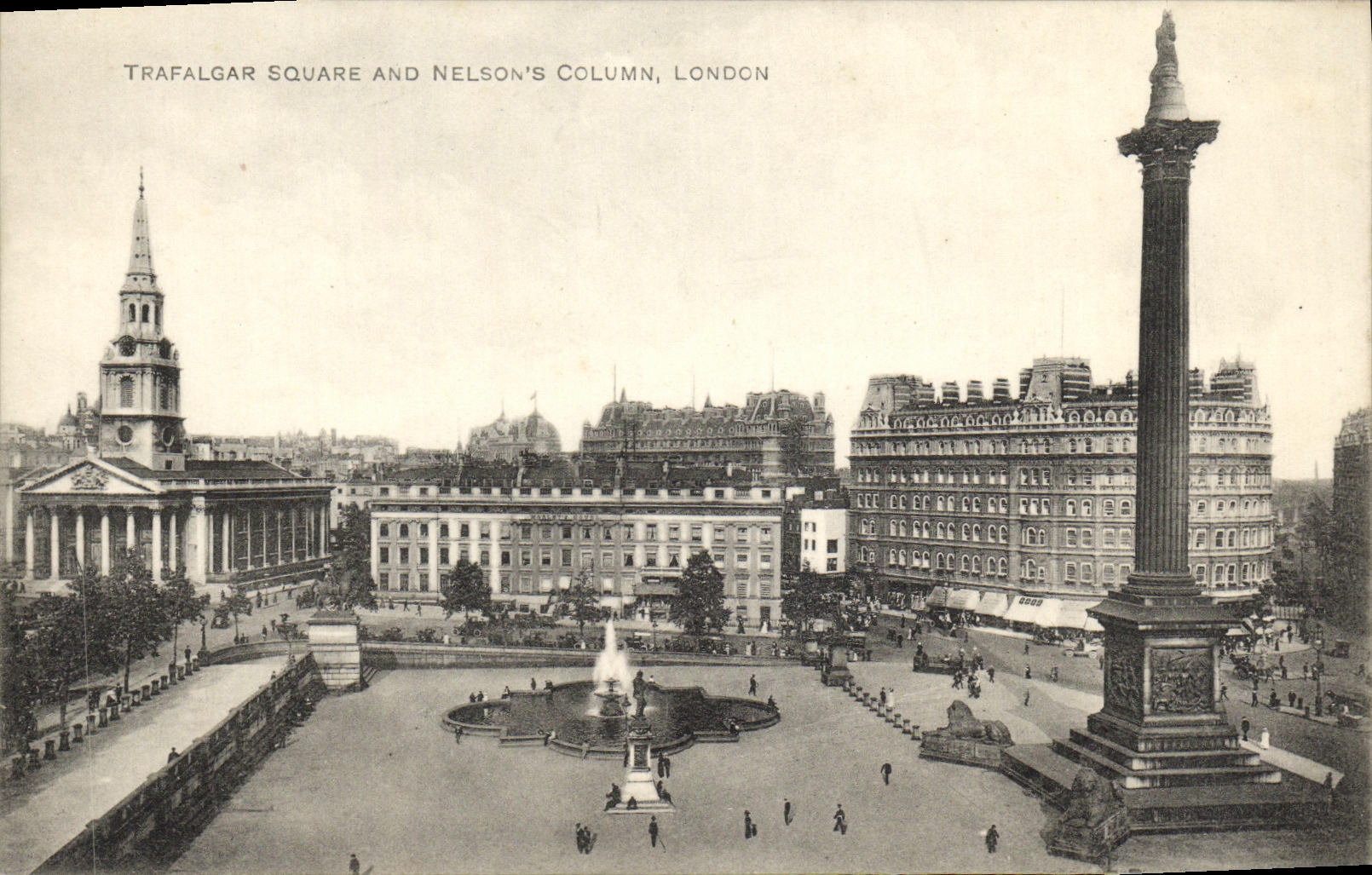 VINTAGE POSTCARD London Trafalgar Public garden and Nelson S column