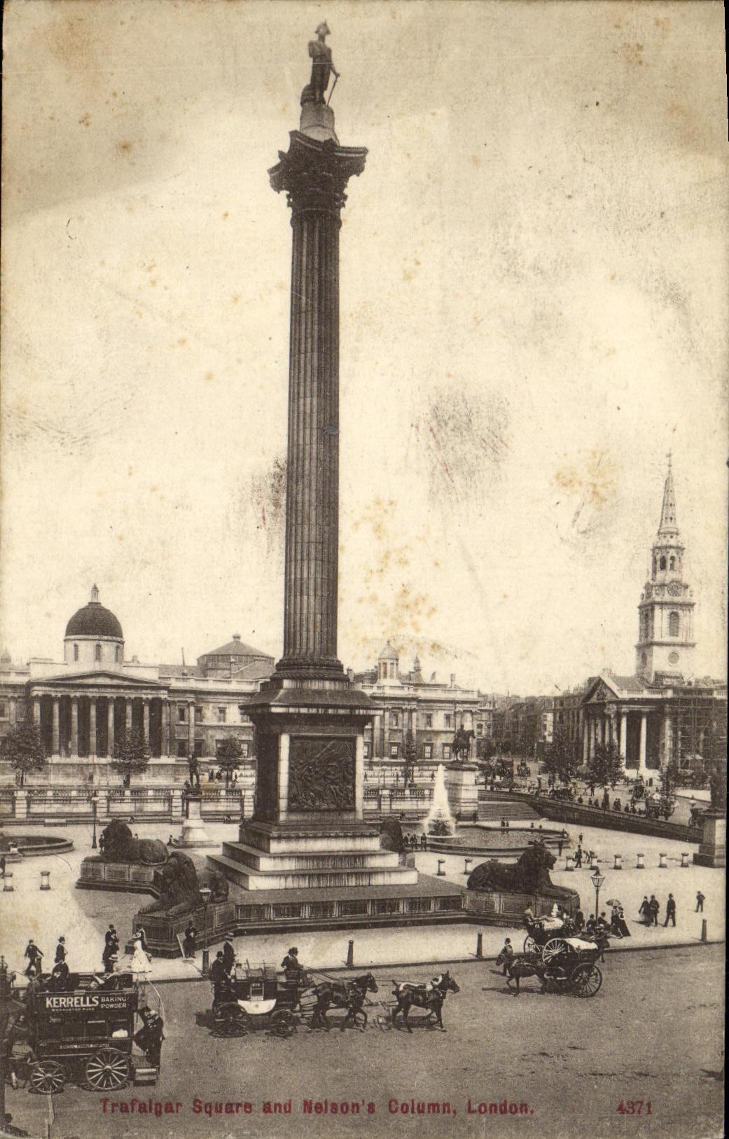 VINTAGE POSTCARD London Trafalgar Public garden and Nelson S public garden