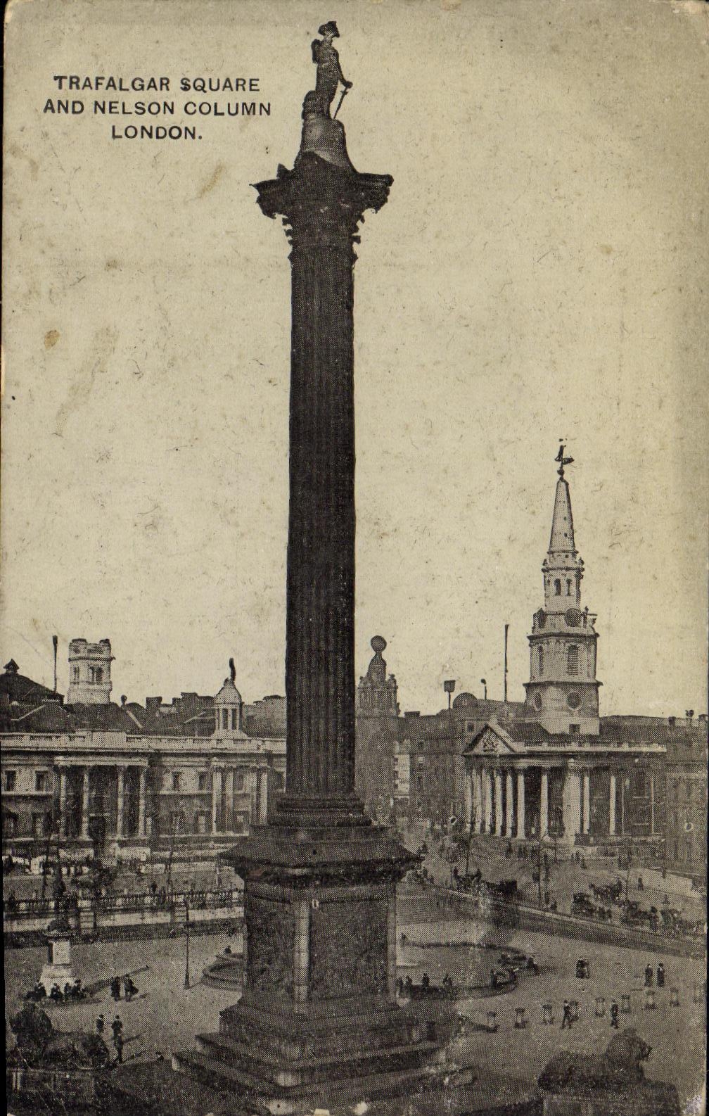 VINTAGE POSTCARD London Trafalgar Public garden And Nelson Column