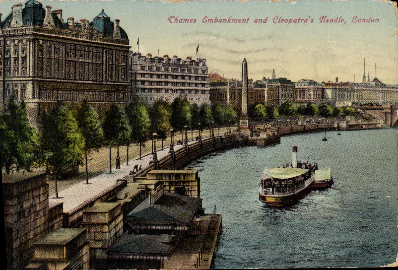 VINTAGE POSTCARD London Thames Embankment and Cleopatre S Needle