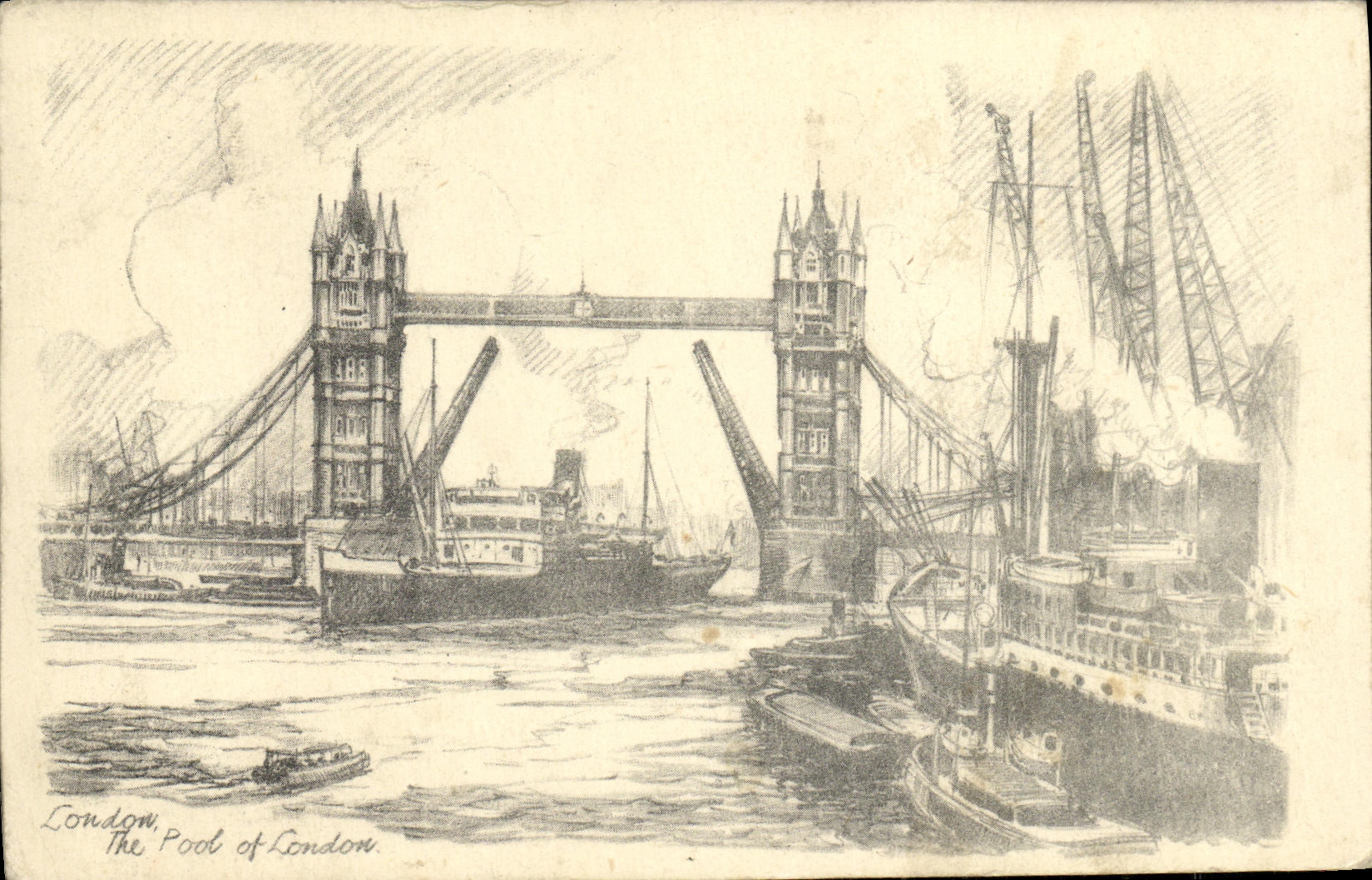 VINTAGE POSTCARD London the pool off London Boat