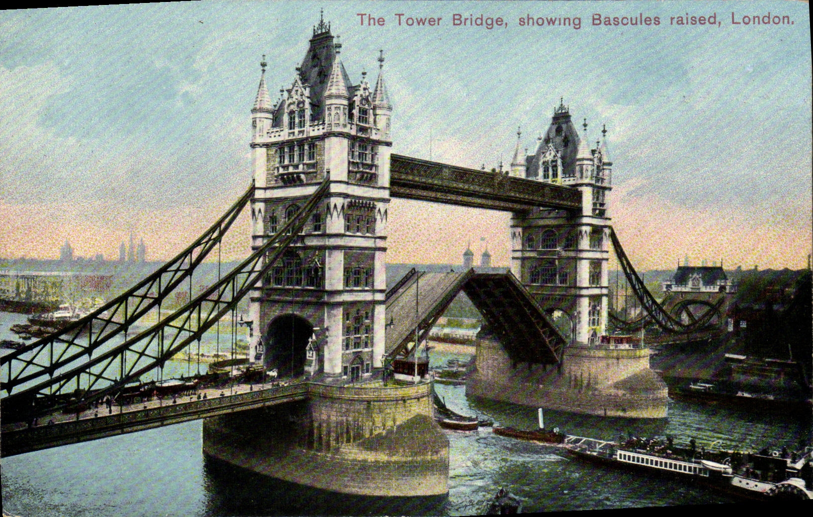 VINTAGE POSTCARD London The Tower Bridge Showing Rockers raised Boat
