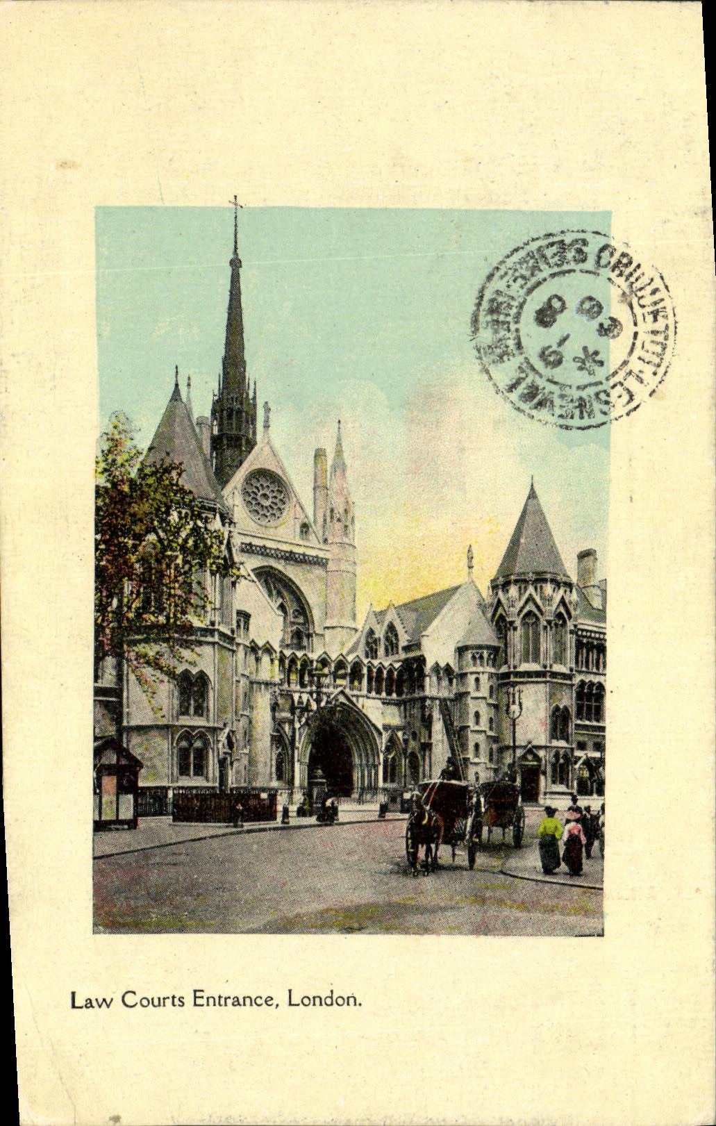 VINTAGE POSTCARD London Law Courts Fan in