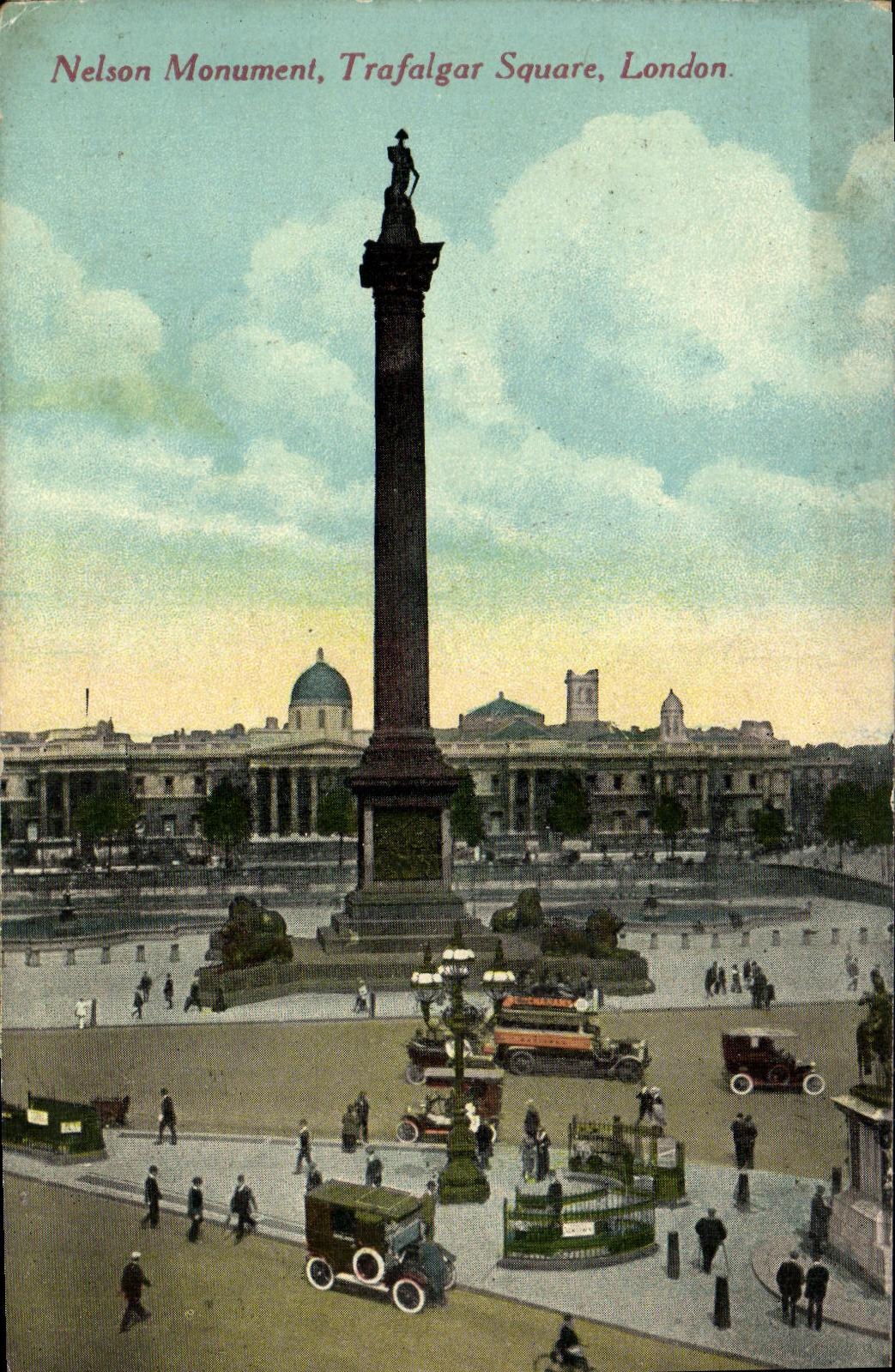 VINTAGE POSTCARD London Nelson Monument Trafalgar Public garden