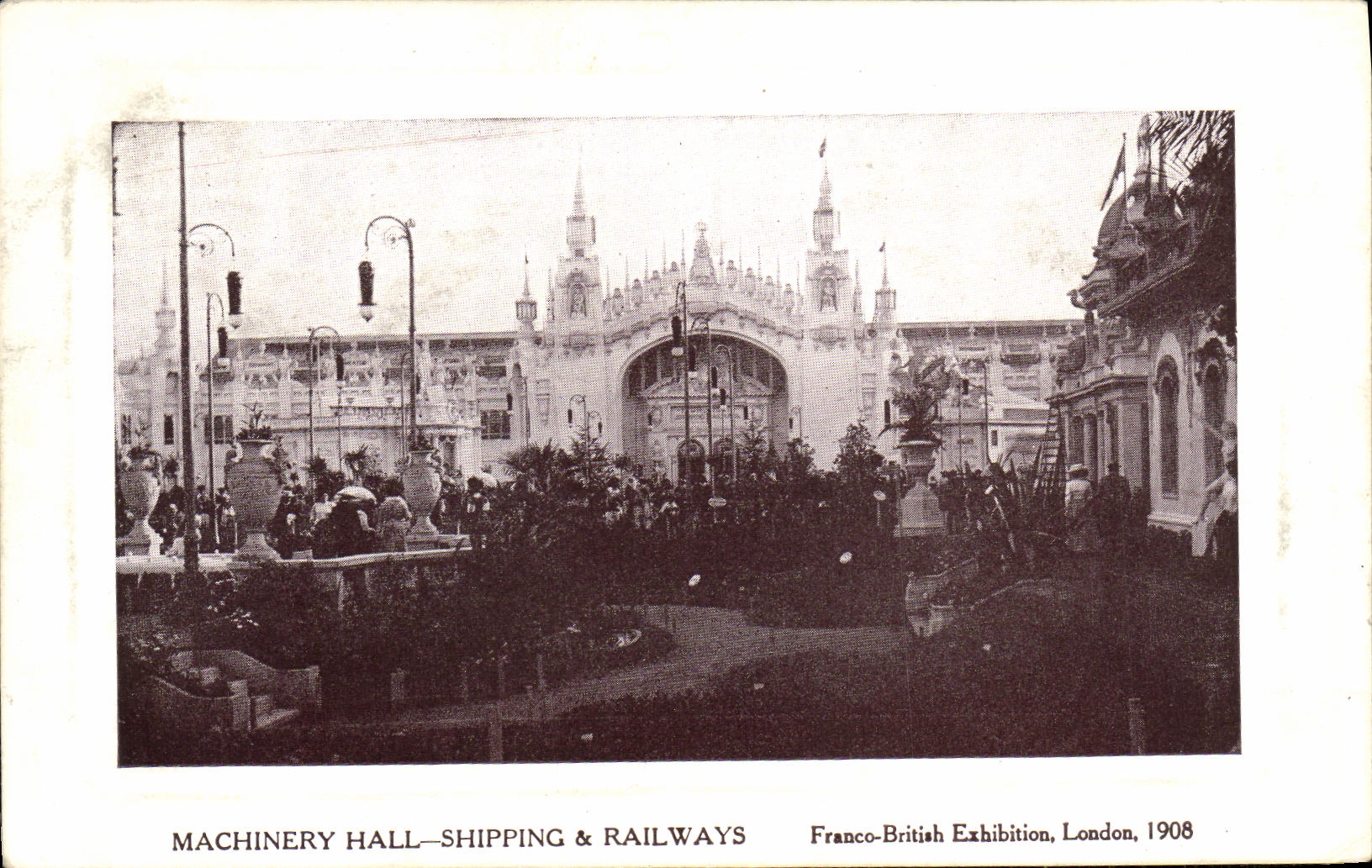 CPA London Franco British Exhibition 1908 Machinery Hall Shipping Railways