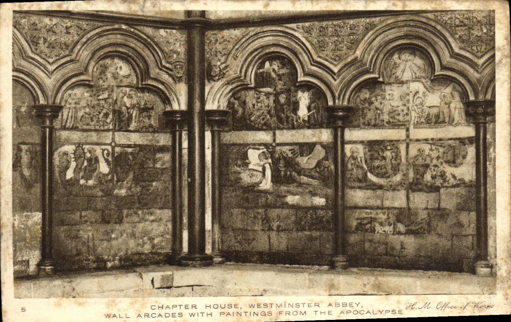 VINTAGE POSTCARD London Chapter House Westminster Abbey Wall arcades with paintings from the apocalypse