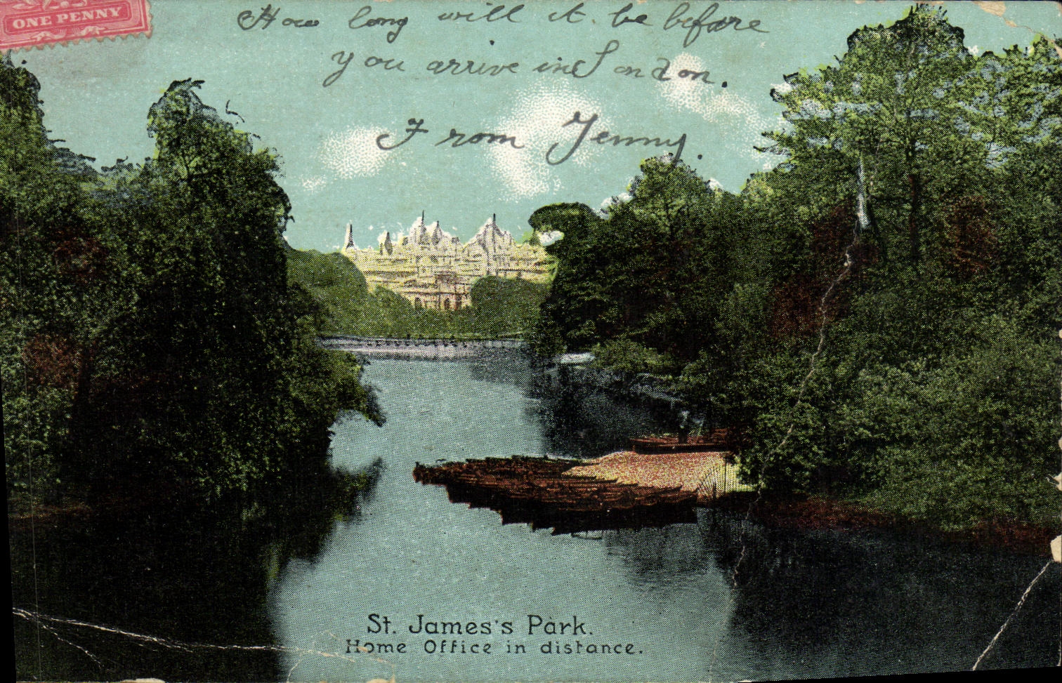 VINTAGE POSTCARD London St James S Park Home office in distance