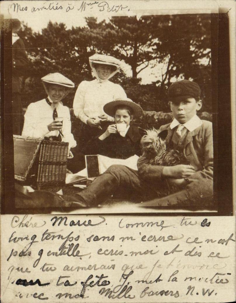 CARTE PHOTO Saltburney Famille en picnic avec petit chien