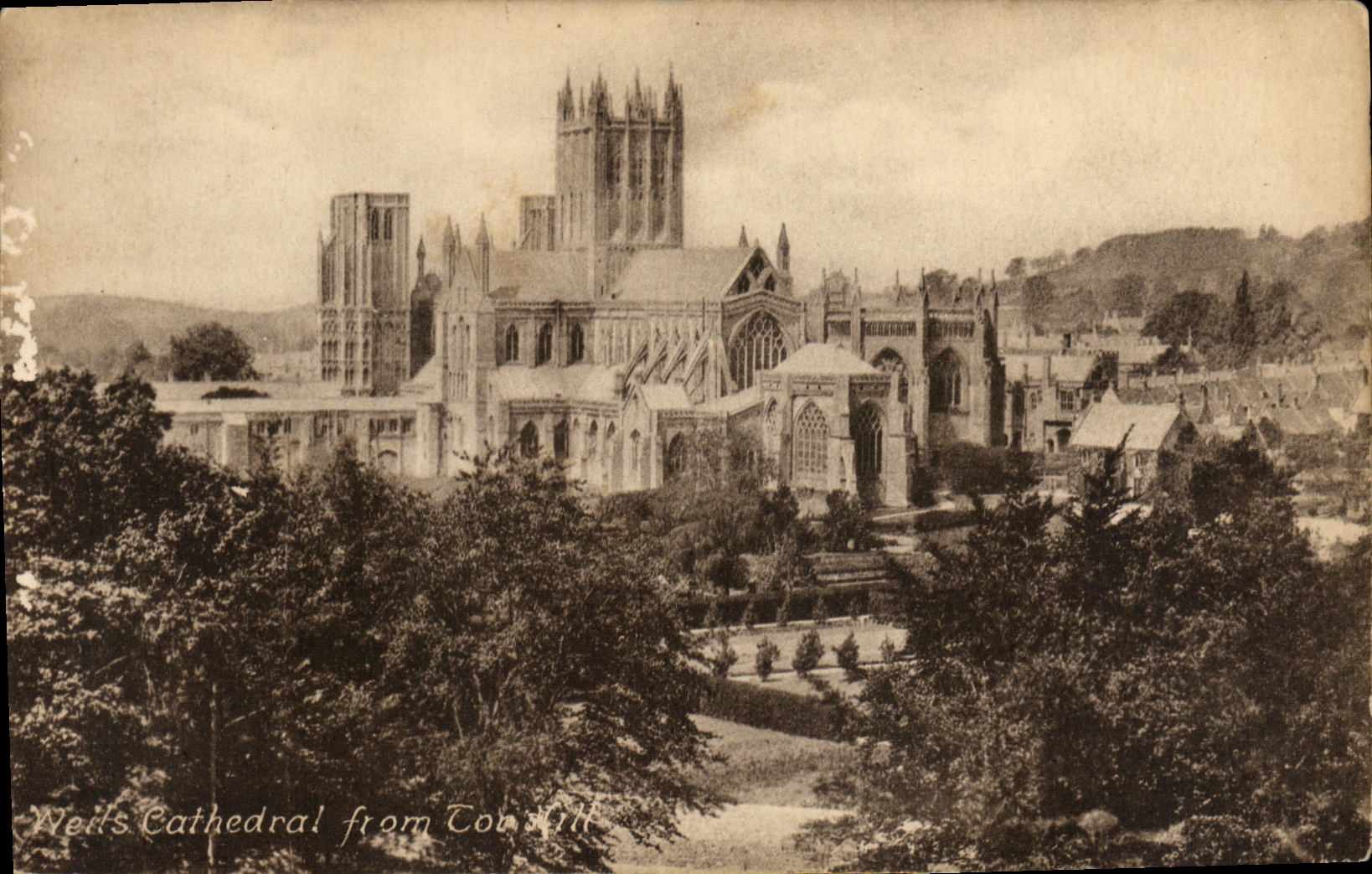VINTAGE POSTCARD Wells Cathedral from Townhill