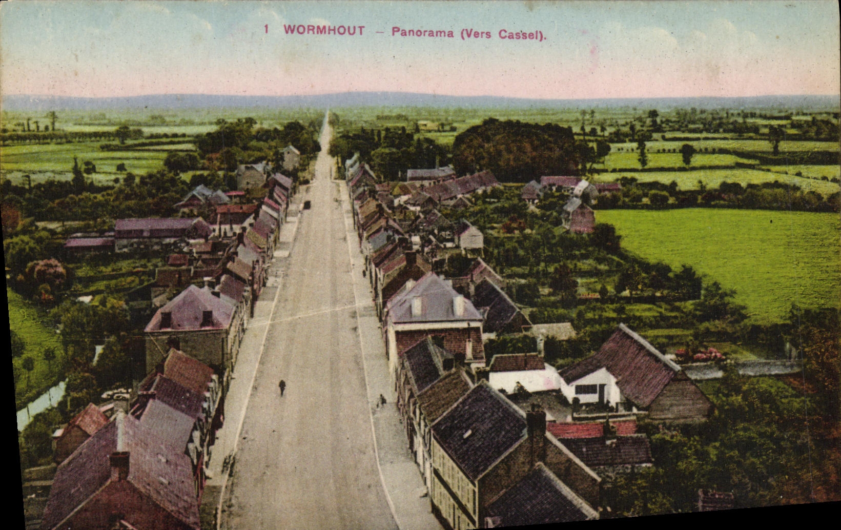 VINTAGE POSTCARD Wormhout Panorama towards Cassel
