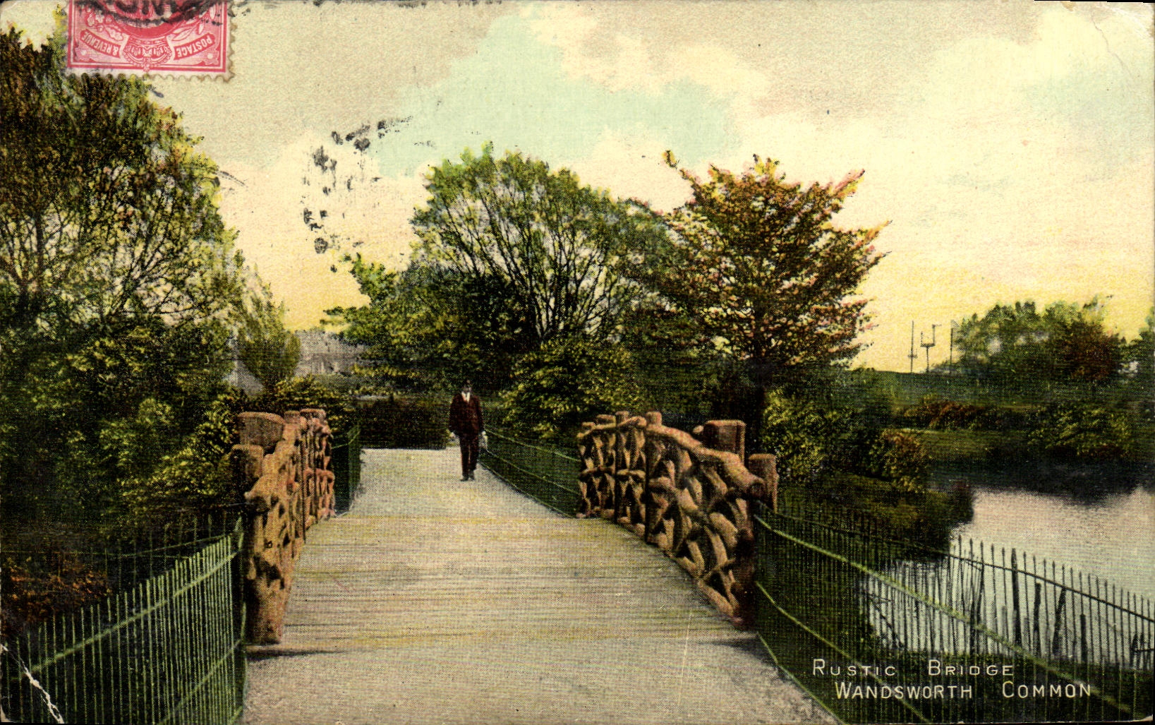 VINTAGE POSTCARD Rustic Bridge Wandsworth Common