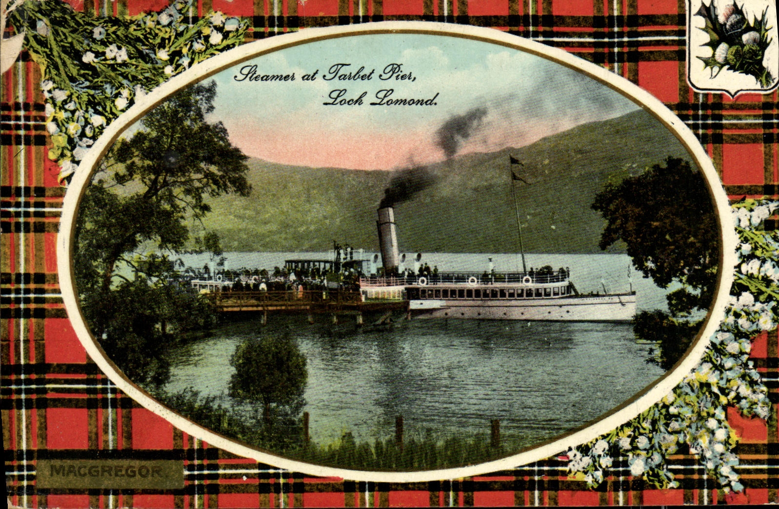 VINTAGE POSTCARD Streams At Tarbert Pier Soothing emulsion Lomond Boat