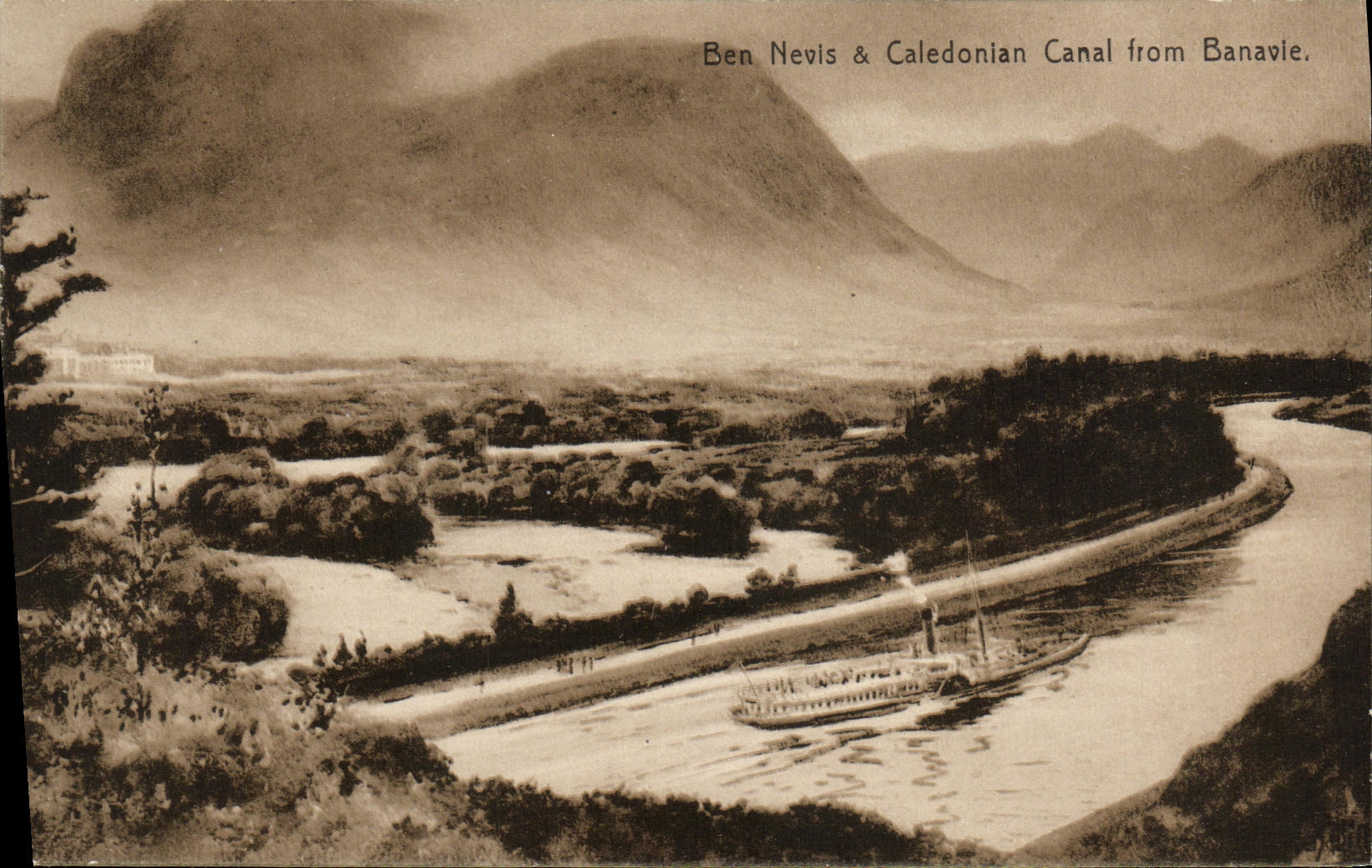 VINTAGE POSTCARD Ben Nevis Caledonian Canal from Banavle