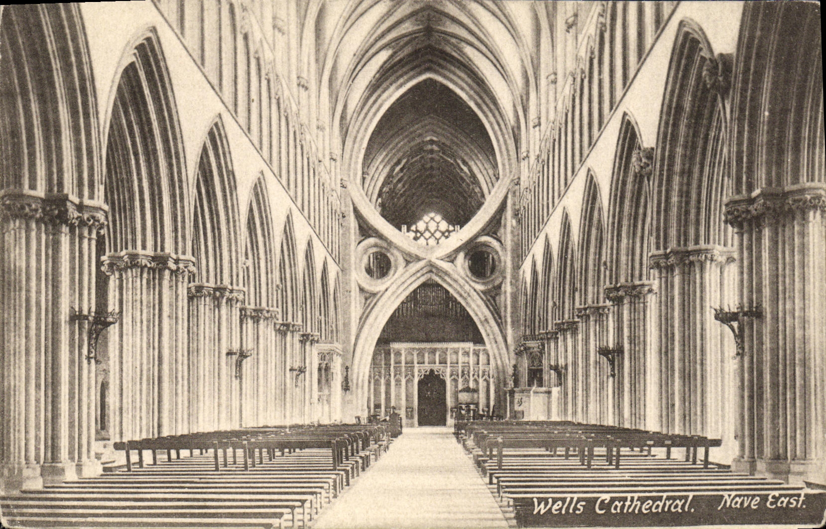 VINTAGE POSTCARD Wells Cathedral Nave East