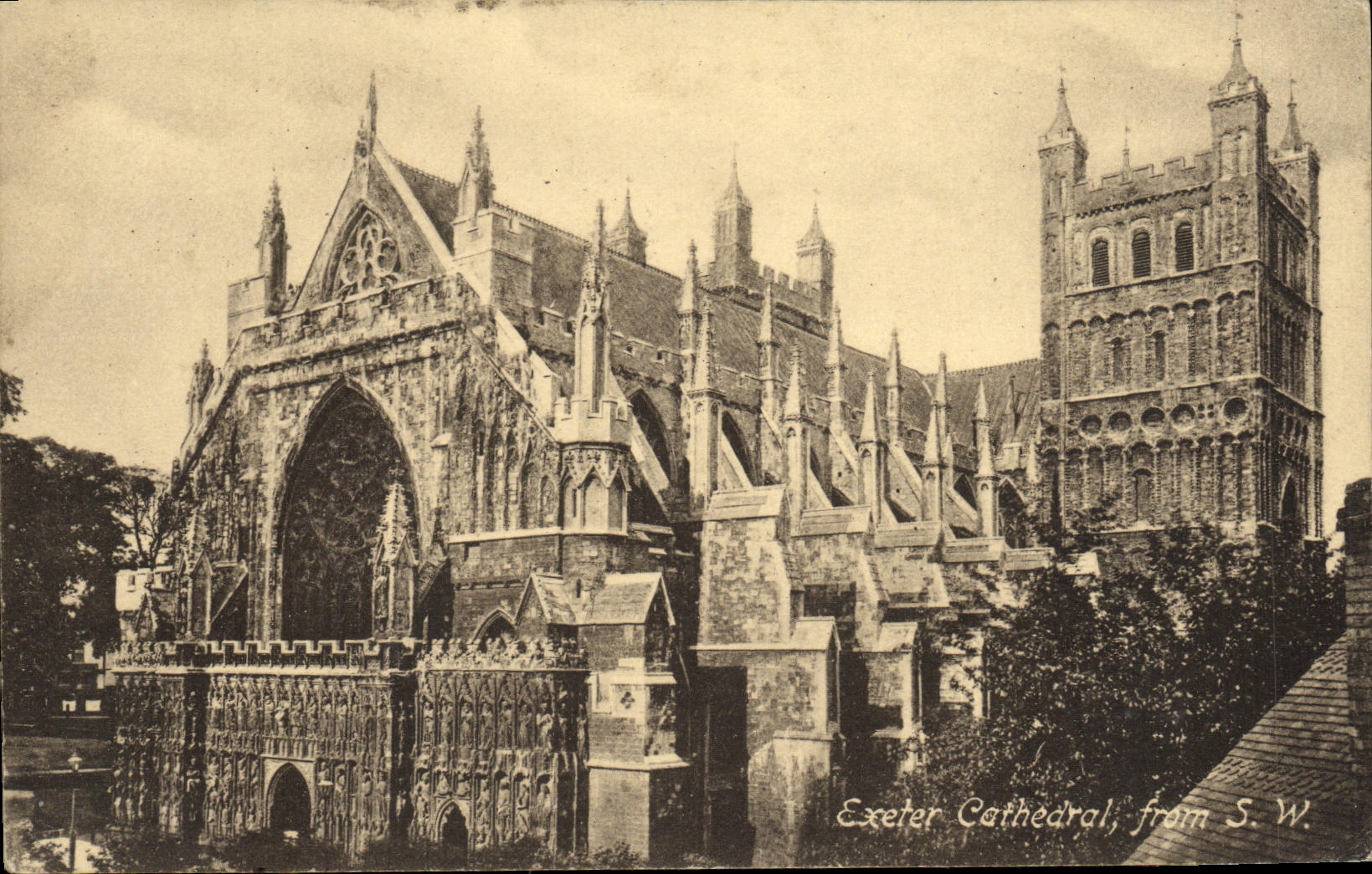 VINTAGE POSTCARD Exeter Cathedral from S W