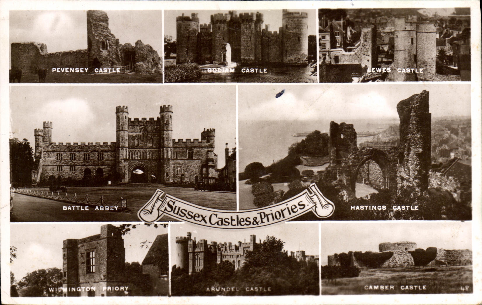 VINTAGE POSTCARD Sussex Castles Priories