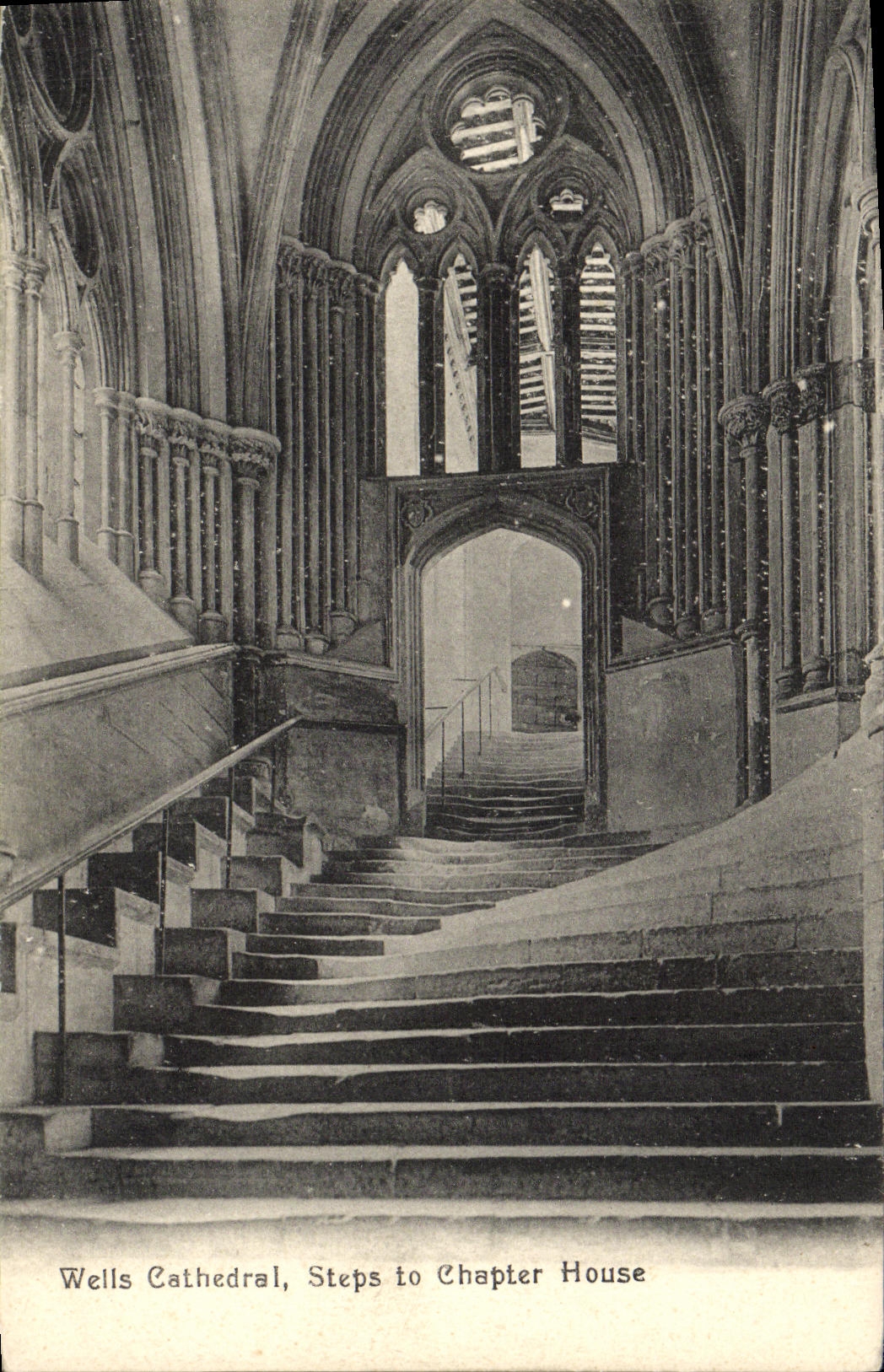 VINTAGE POSTCARD Wells Cathedral Steps to Chapter House