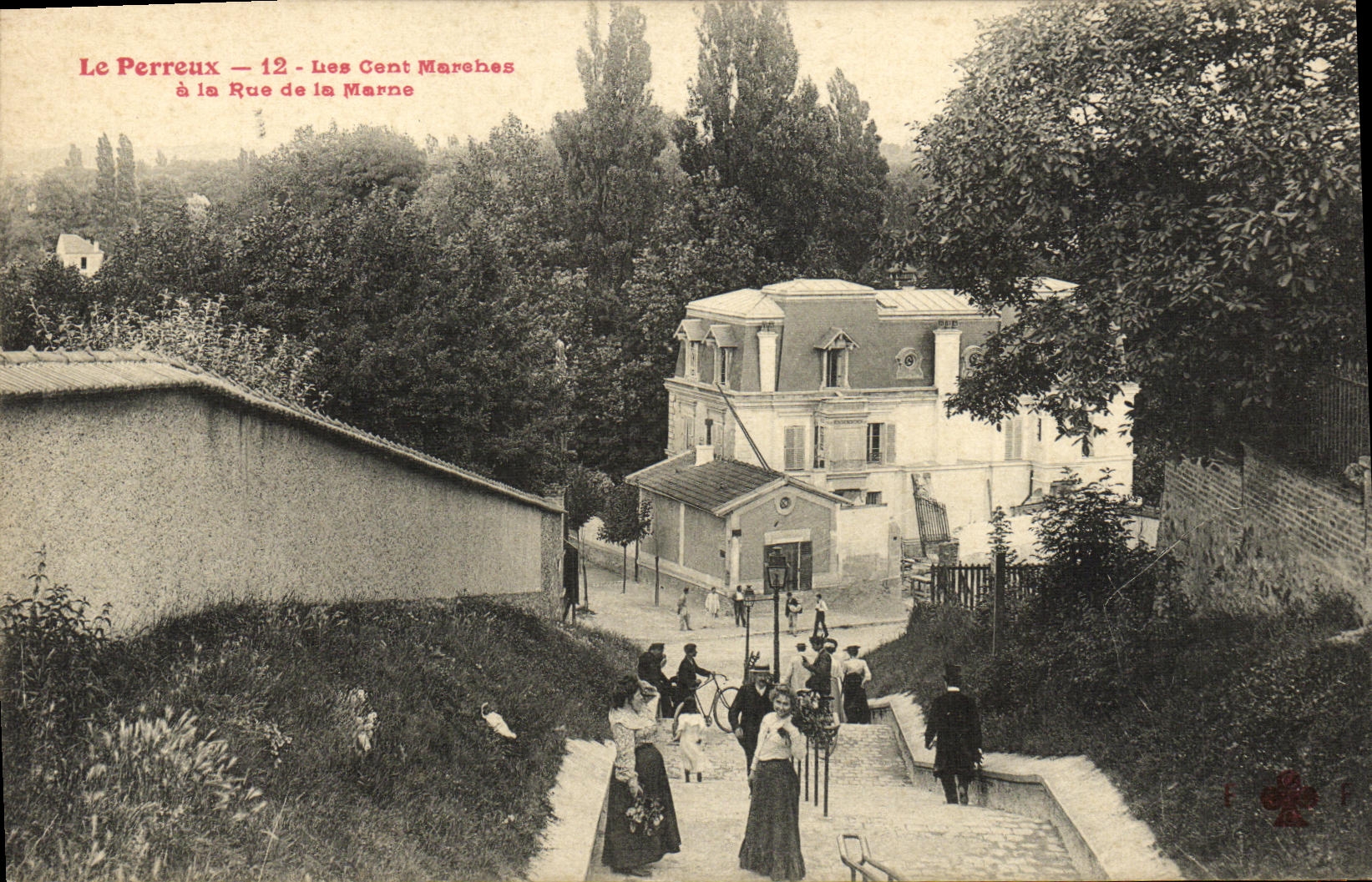 VINTAGE POSTCARD Perreux the Hundred Steps has the Street of the Marne