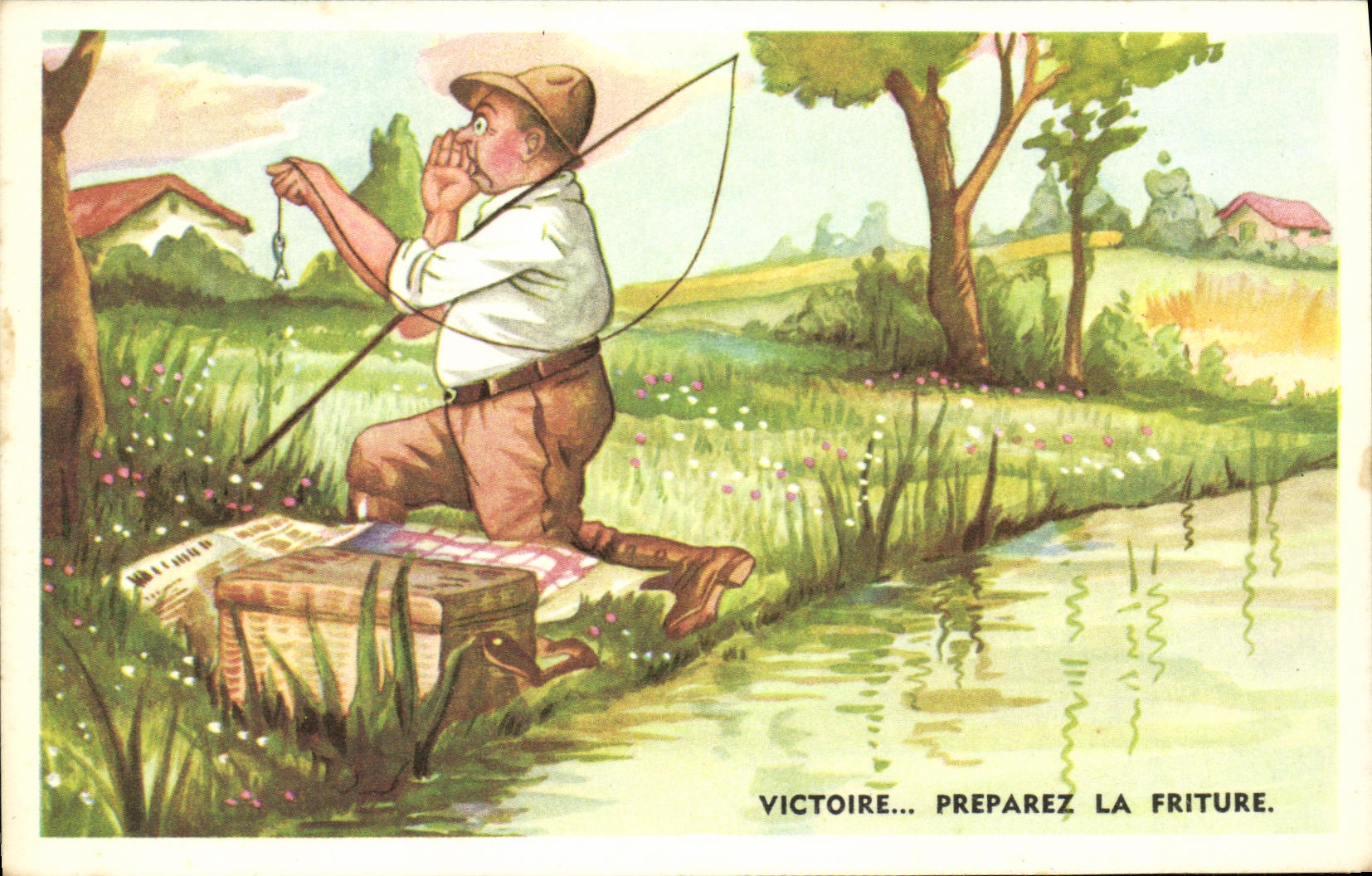 CPA Victoire Preparez La Friture Peche Pecheur