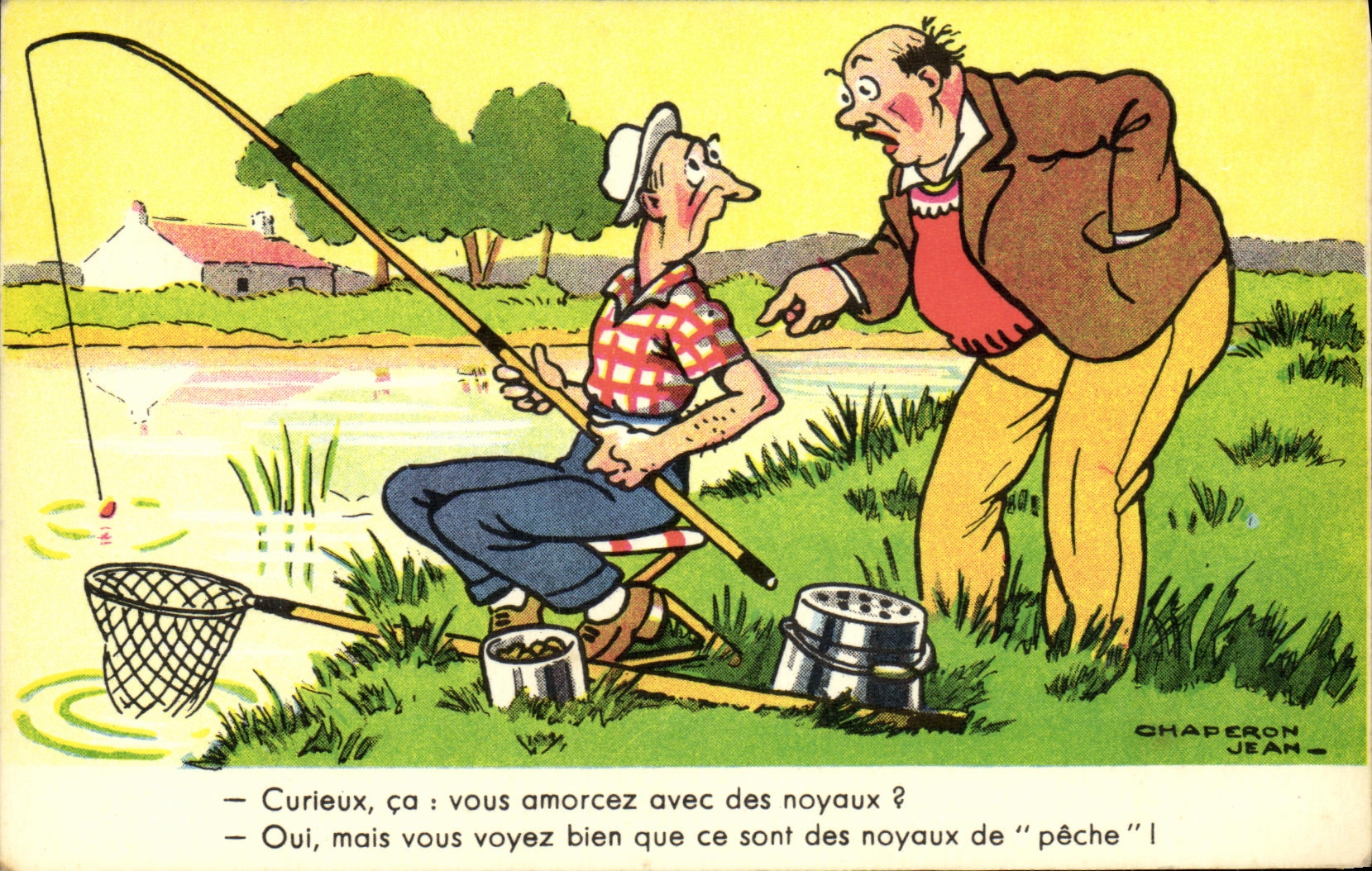 CPA Curieux Vous Amorcez Avec des Noyaux Peche Pecheur