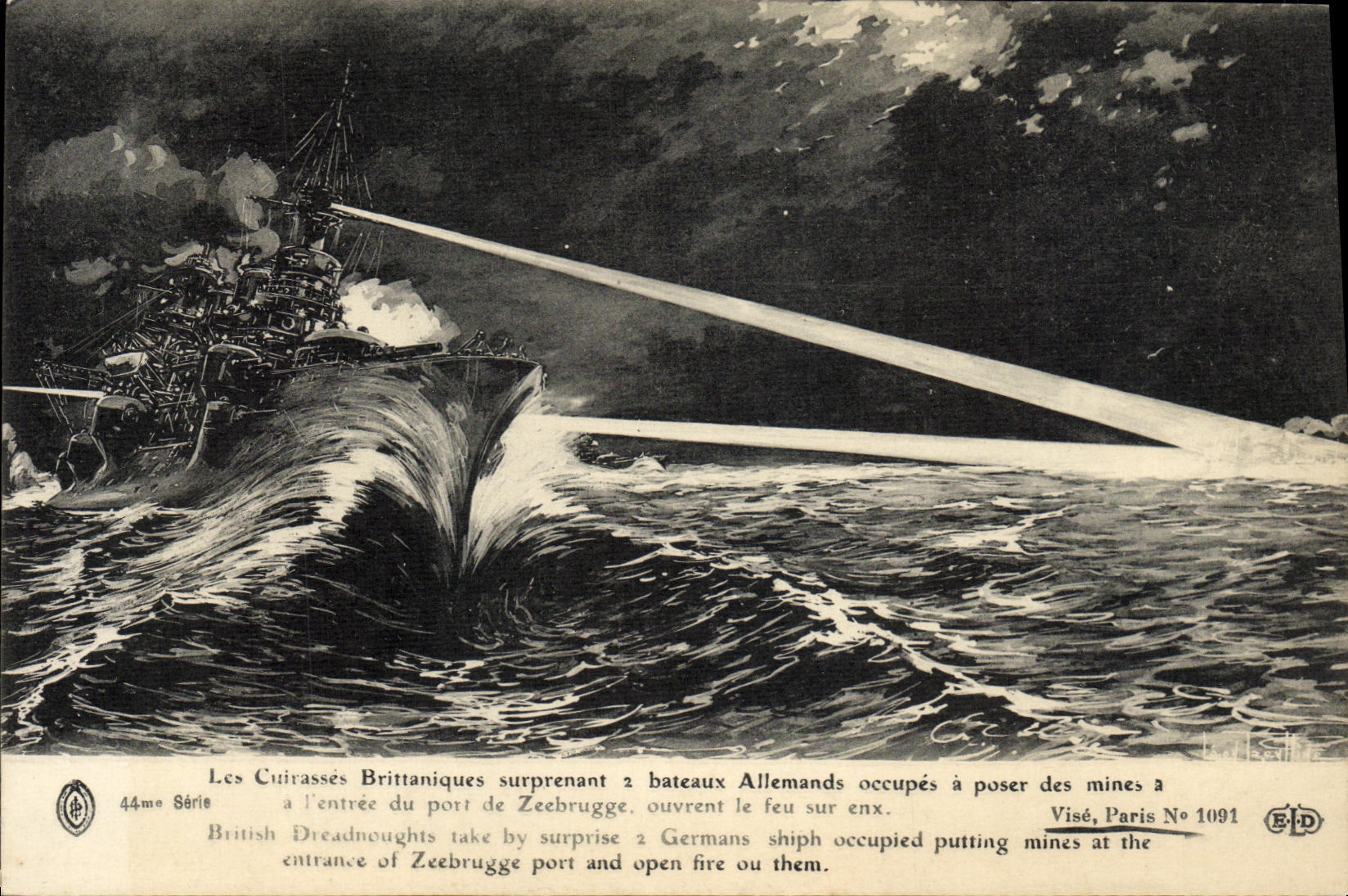 VINTAGE POSTCARD British armours surprising 2 German boats