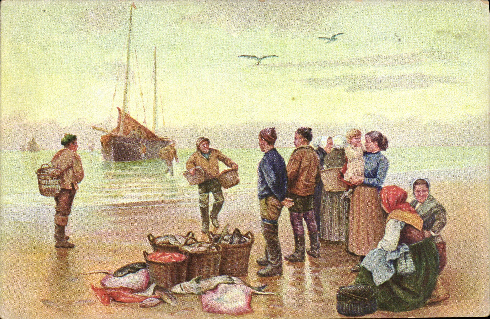 VINTAGE POSTCARD Pechers Fishes Trades Folklore