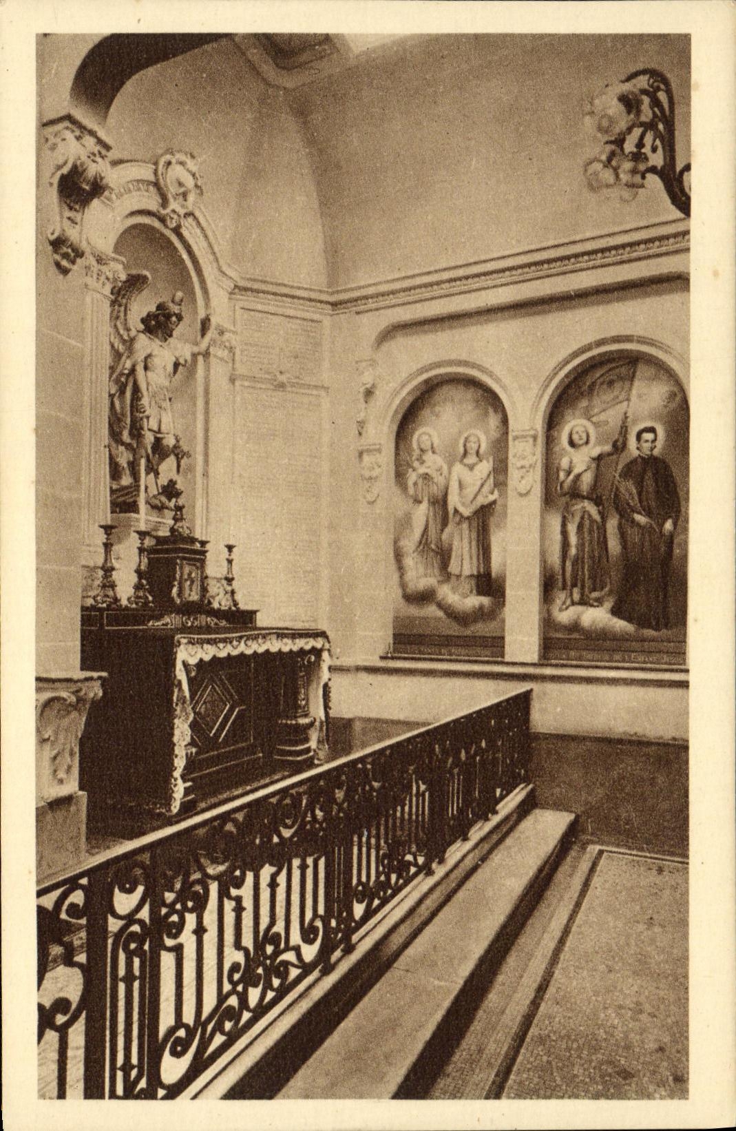 VINTAGE POSTCARD the vault of the Carmelite nuns of lisieux Furnace bridge St Michel and fresco of the saints