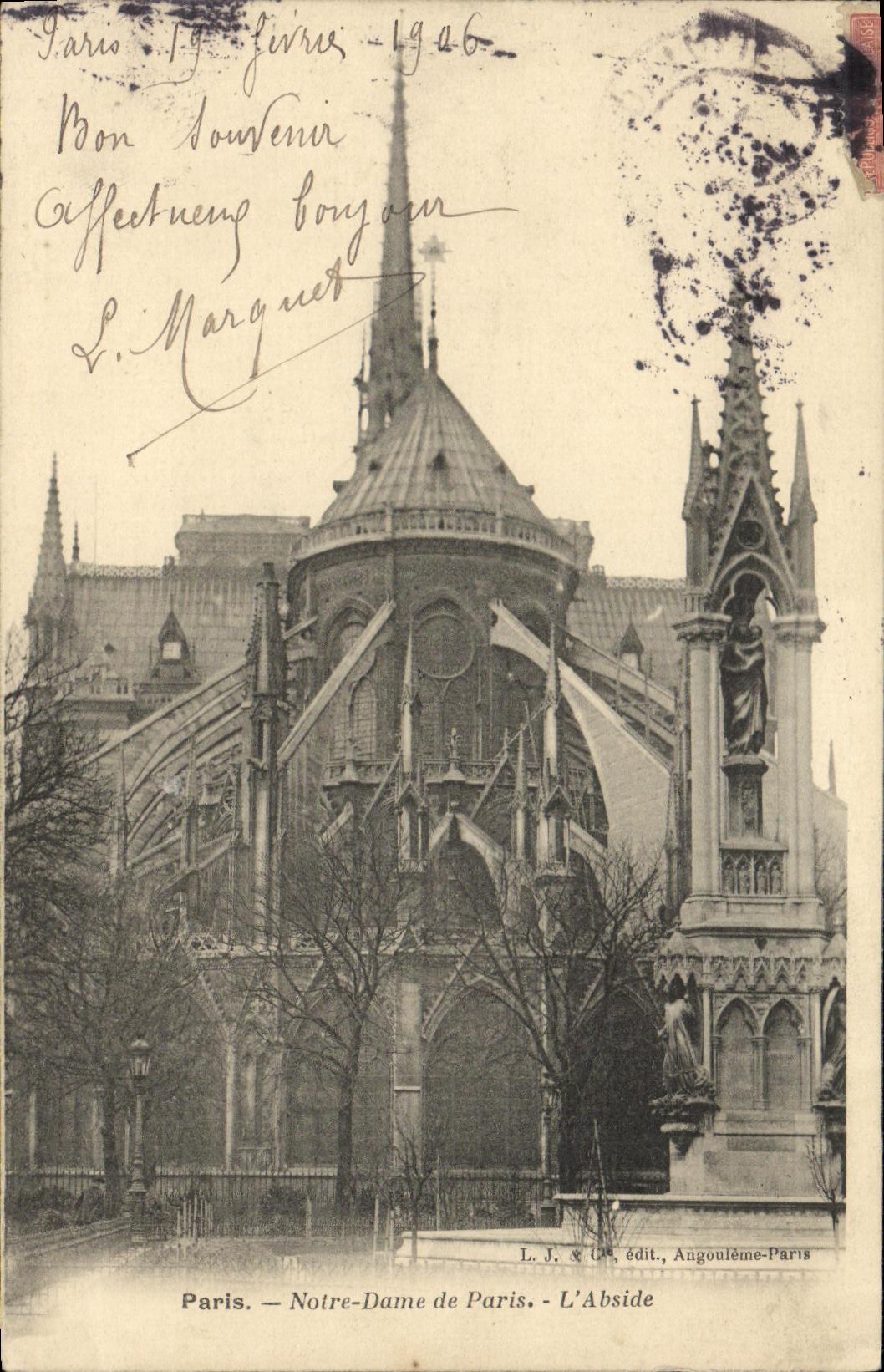 VINTAGE POSTCARD Paris Church Notre Dame L Apse