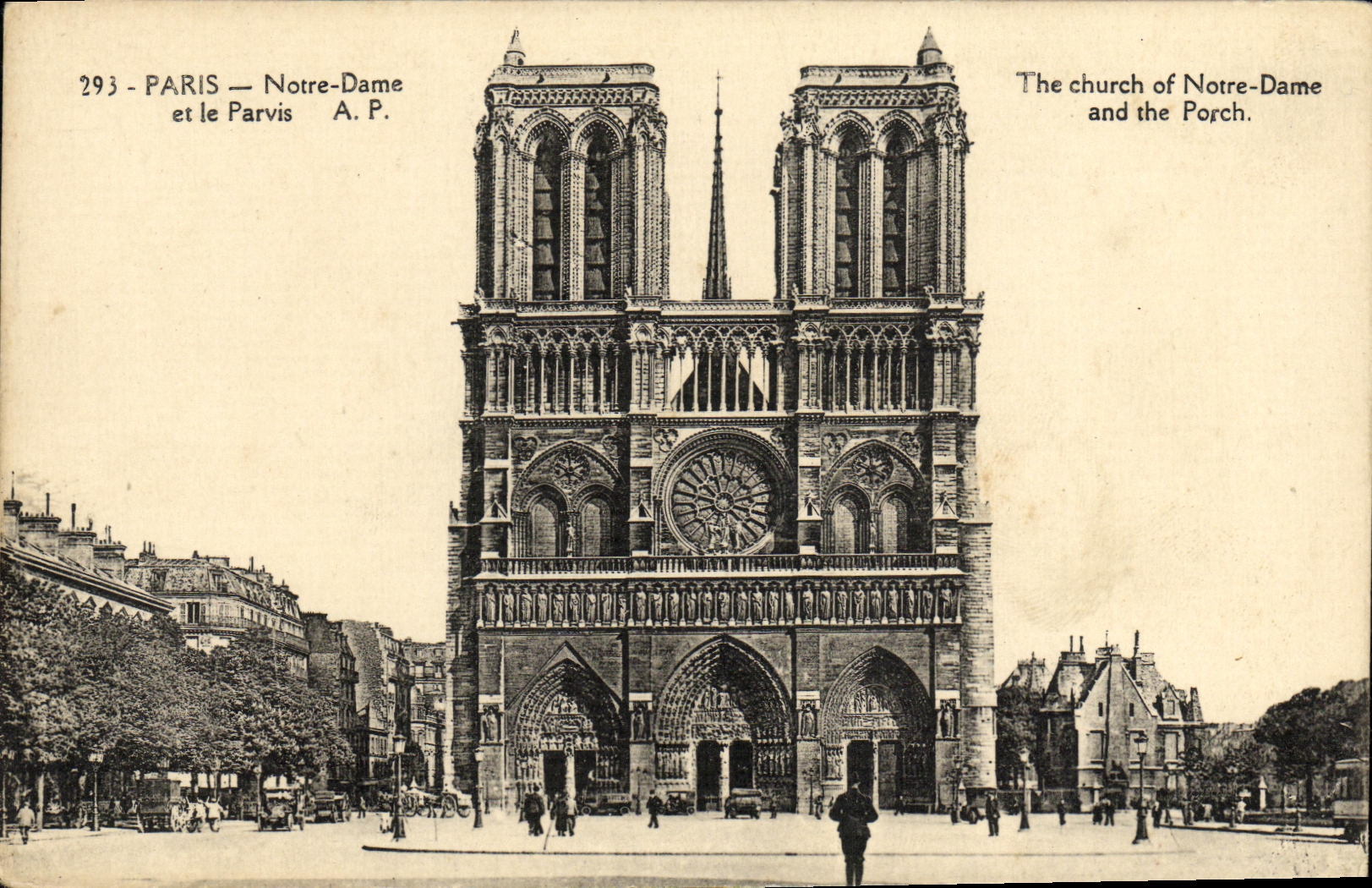 VINTAGE POSTCARD Paris Church Notre Dame and Pavis