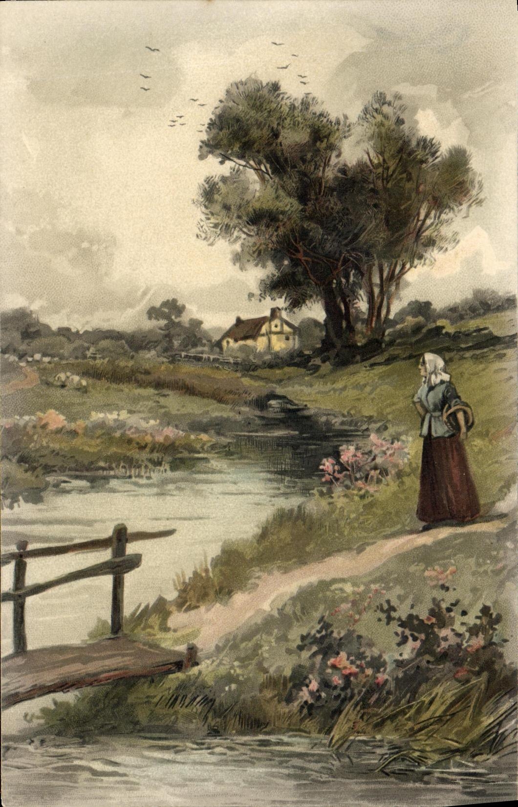 VINTAGE POSTCARD Landscape Woman