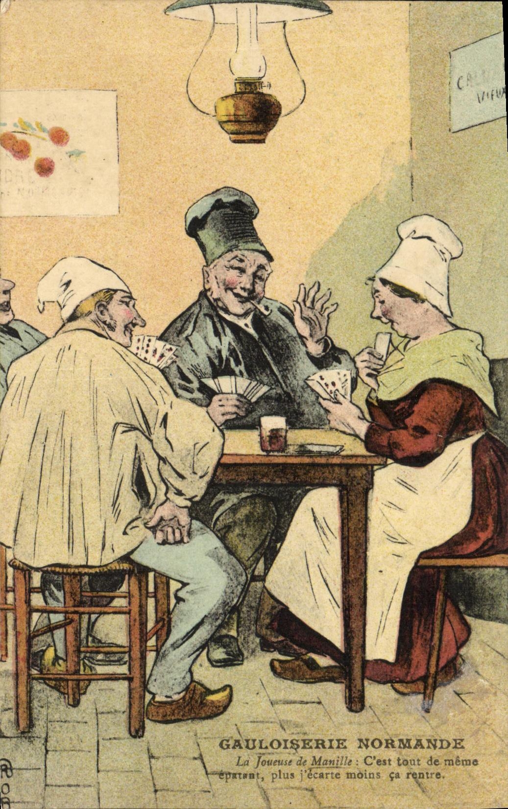 CPA Gauloiserie Normande La joueuse de Manille Cartes Folklore Costume