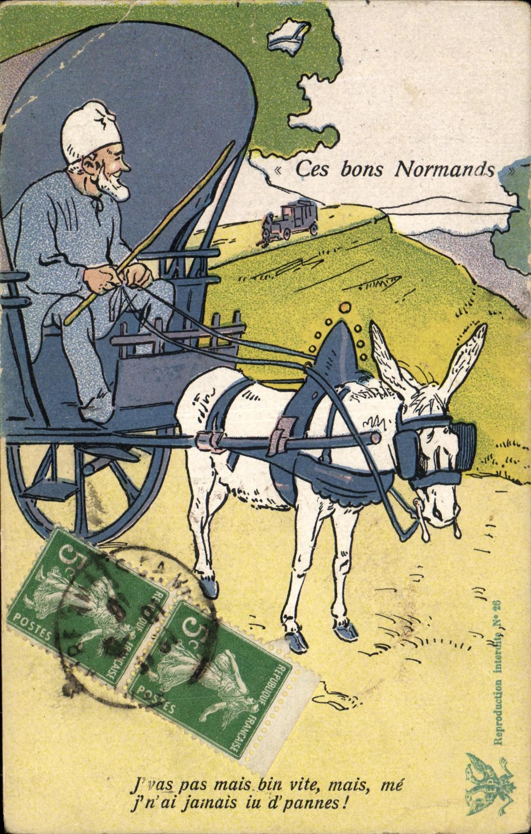 CPA Jvas Pas Mais Bin Vite Mais Me Ces Bons Normands Folklore mule Charrette 