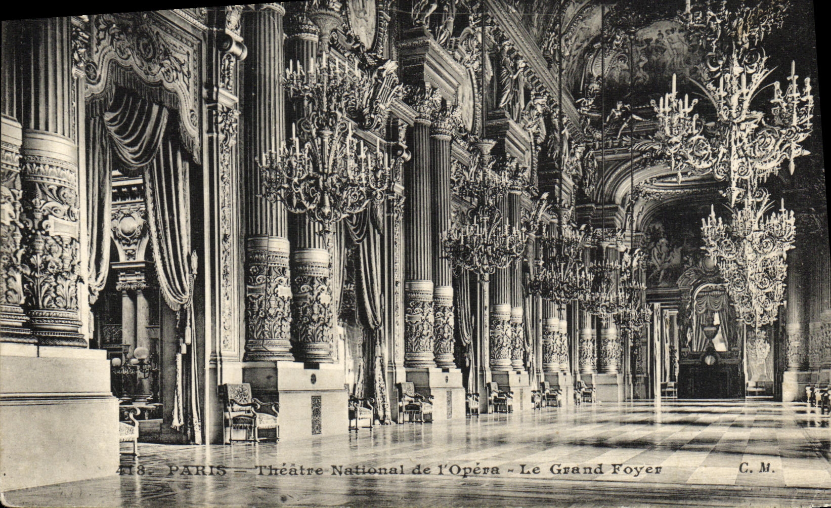 VINTAGE POSTCARD Paris National theater of L Operated the Large Hearth