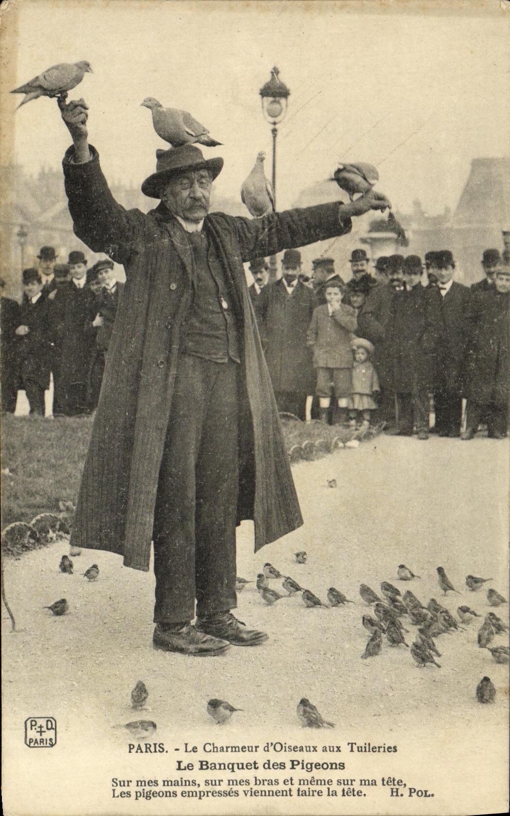 CPA Paris Le Chameur d Oiseaux aux Tuileries Le Banquet des Pigeons TOP