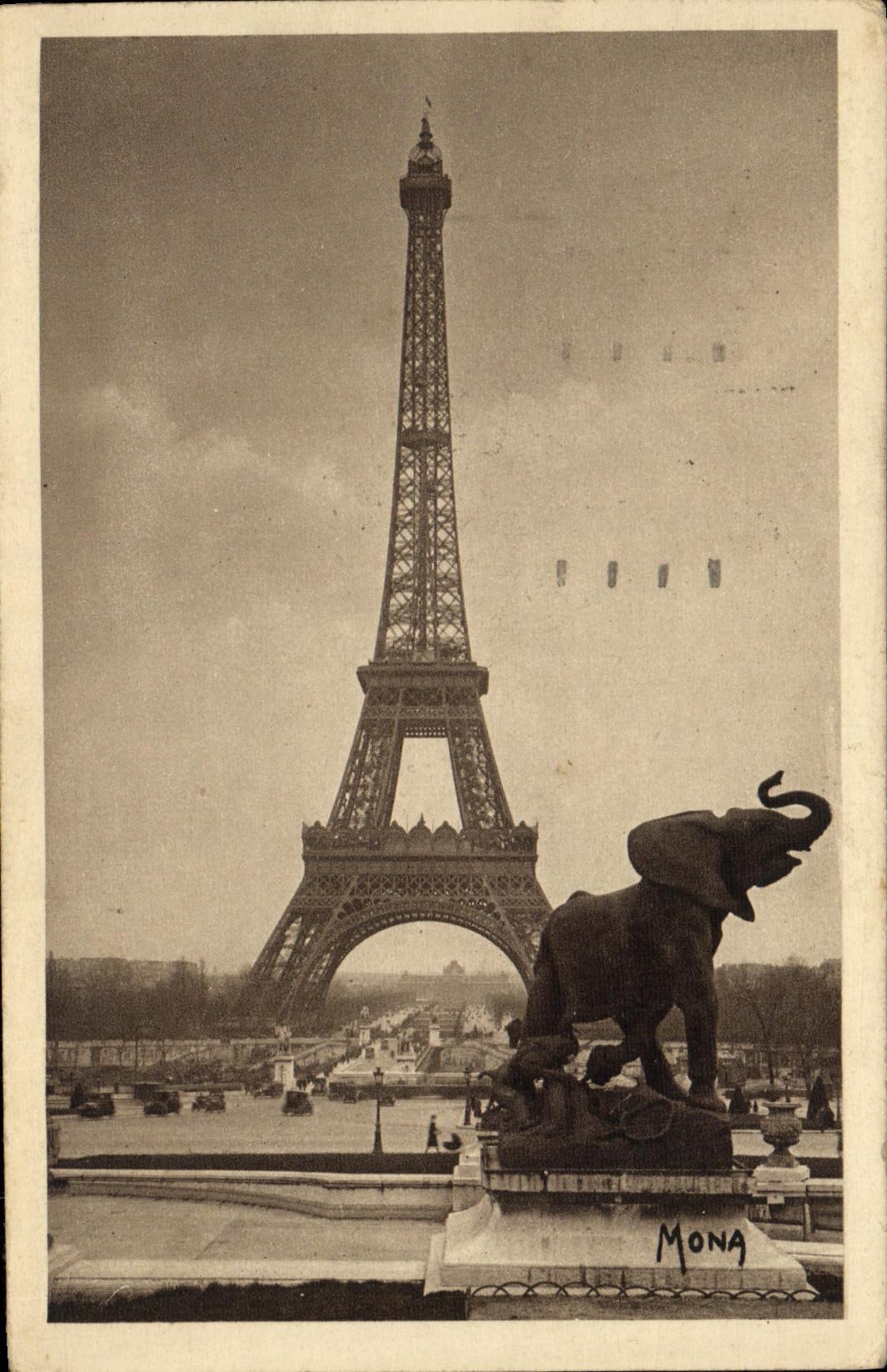 VINTAGE POSTCARD Small Tables of Paris the Tower Eiffel Elephant