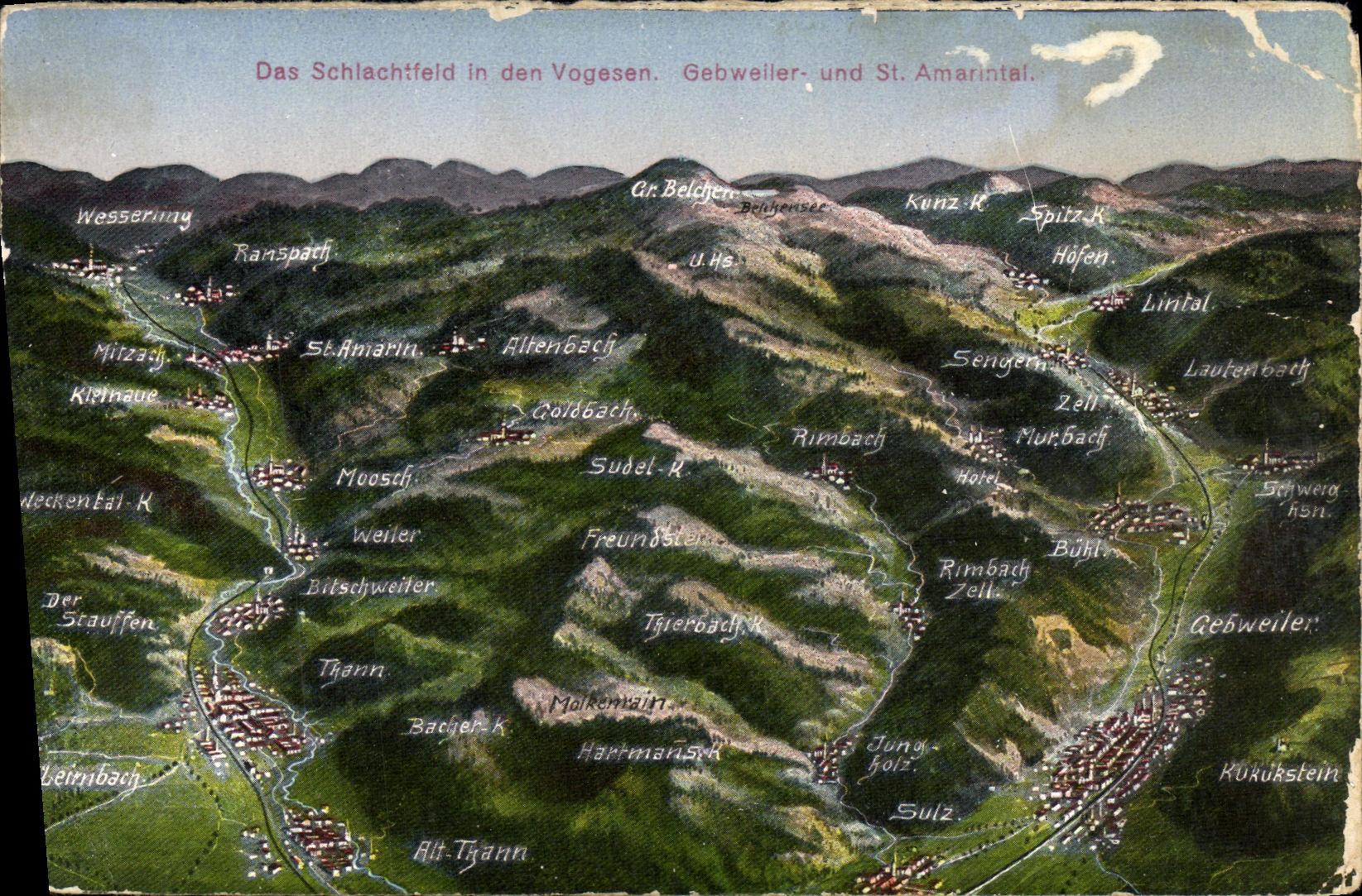 VINTAGE POSTCARD Das Schlachtfeld in den Vogesen Gebweller