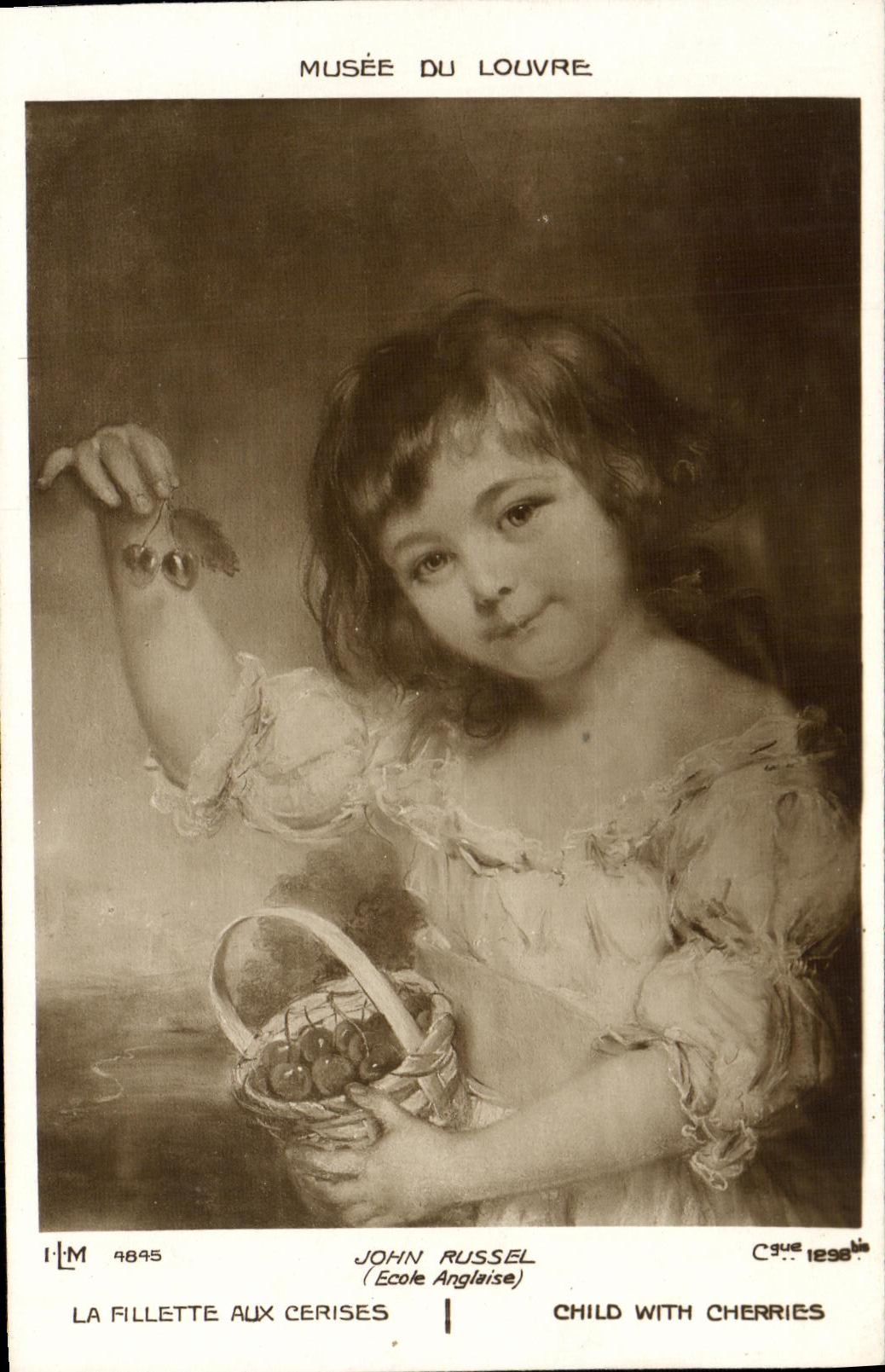 VINTAGE POSTCARD Museum of Louvre John Russel the young girl with cherries
