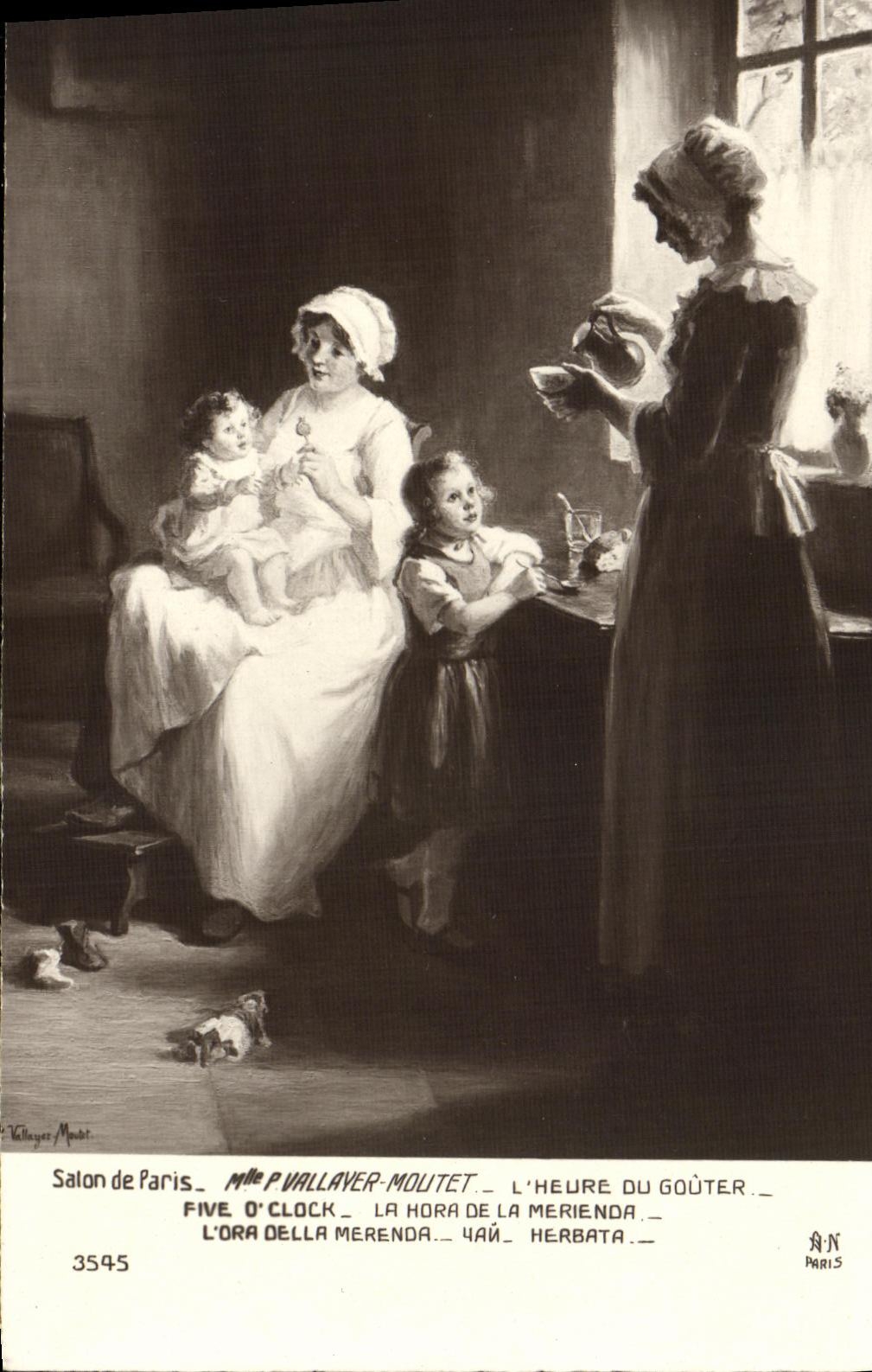 VINTAGE POSTCARD Living room of Paris L Hour of Tasting Vallayer Moutet