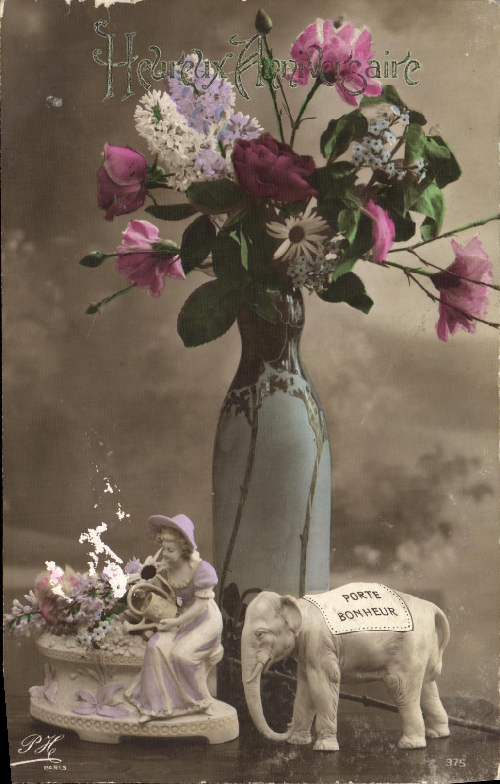 CPA Fantaisie Fleurs Elephant 