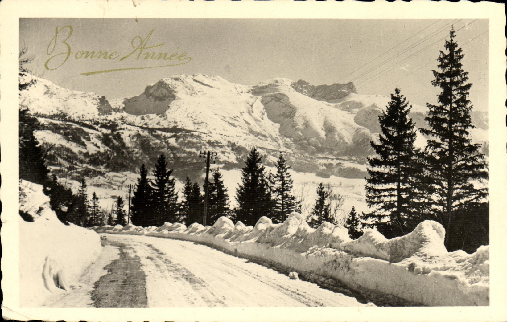 VINTAGE POSTCARD Happy New Year the Alps in winter