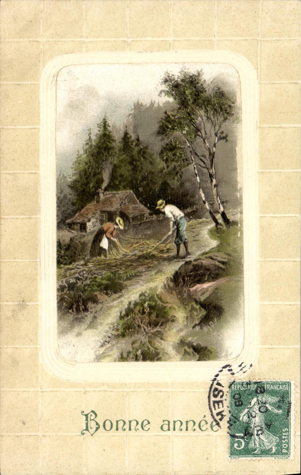 VINTAGE POSTCARD Happy New Year Peasant
