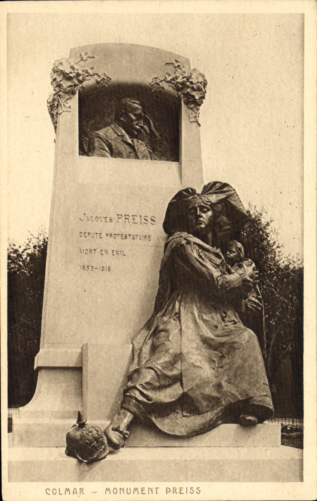 Monumento Preiss Alsacia de Colmar de la POSTAL de la VENDIMIA