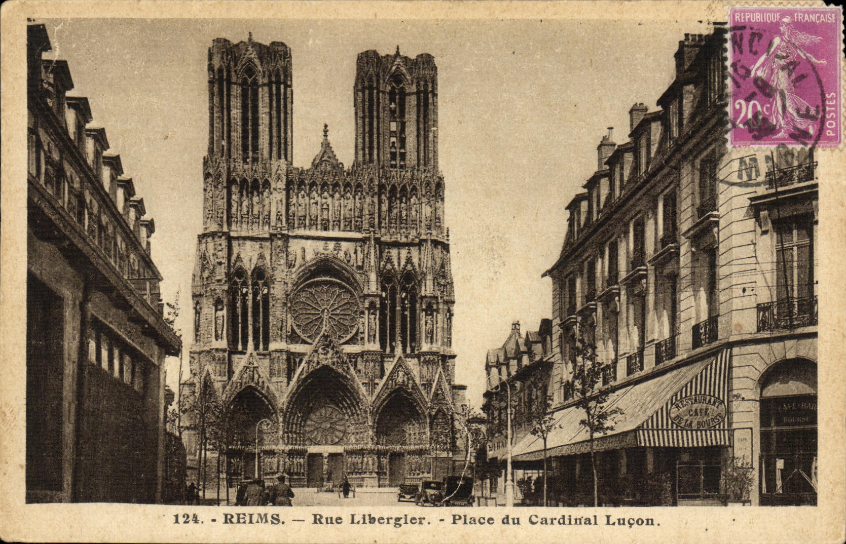 VINTAGE POSTCARD Rheims Rue Libergier Places of the Lucon Cardinal